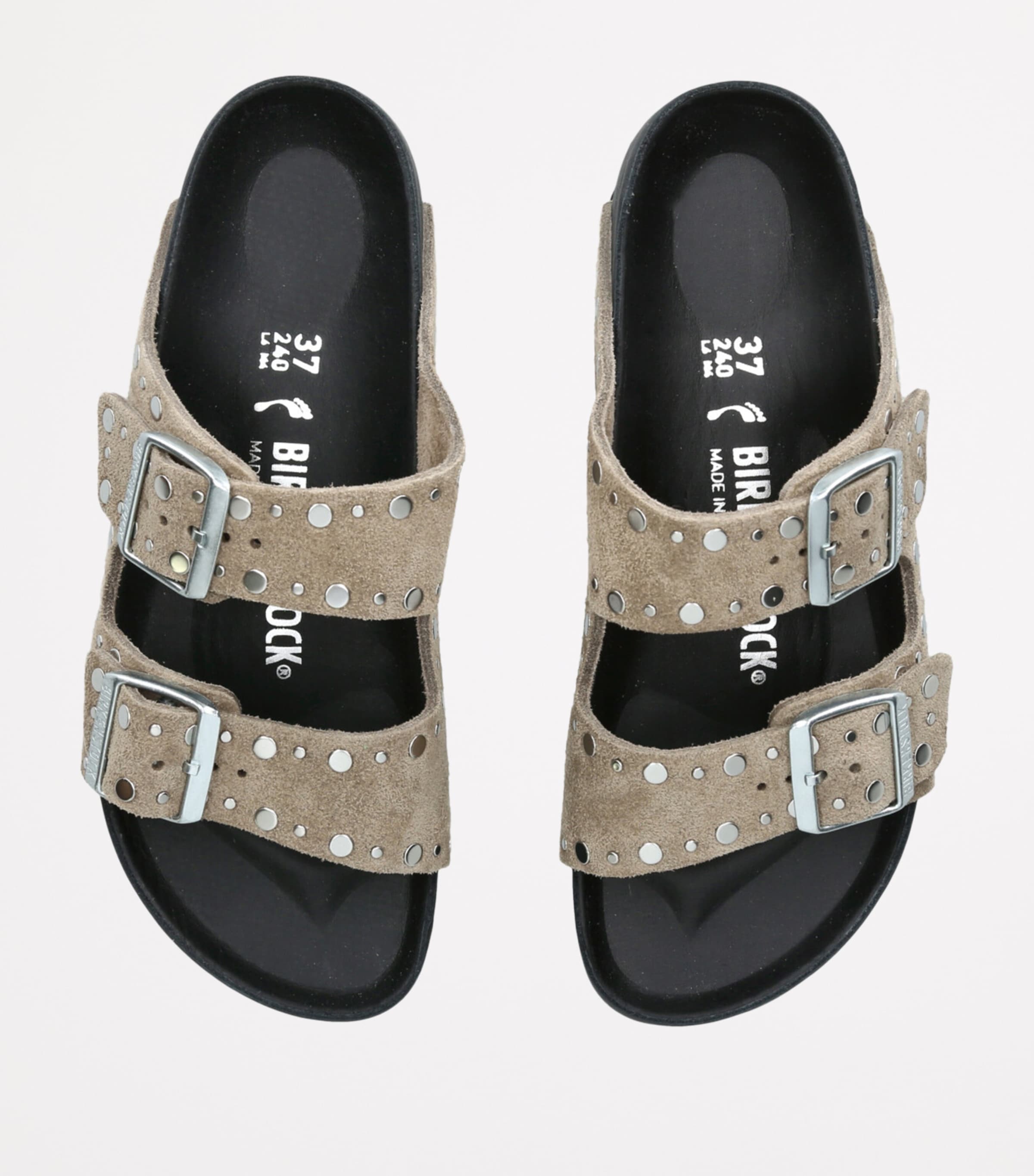 Birkenstock Suede Arizona Rivet-Detail Sandals Taupe Comb Image 4