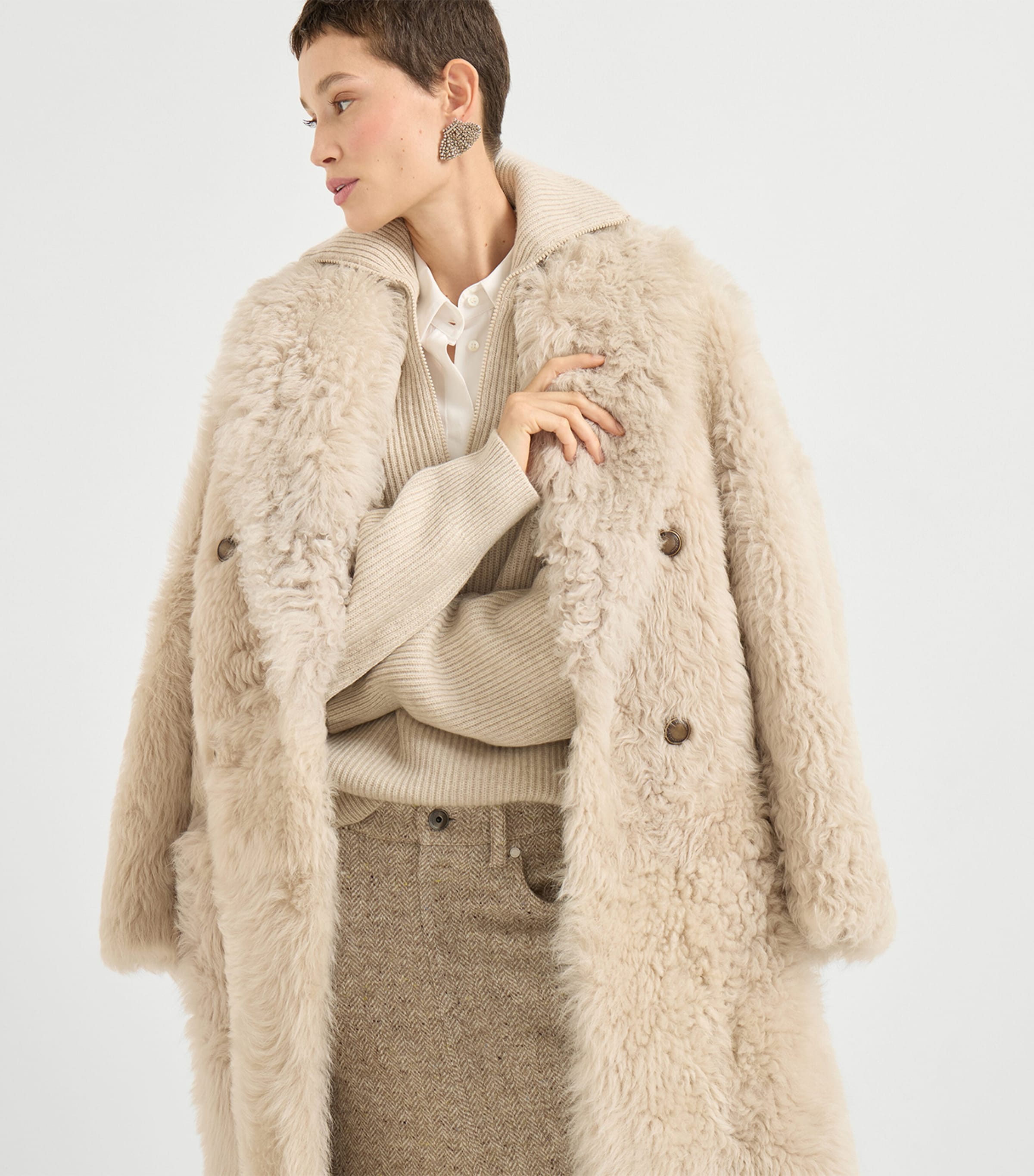 Shearling Double-Breasted Coat C4147 Image 5