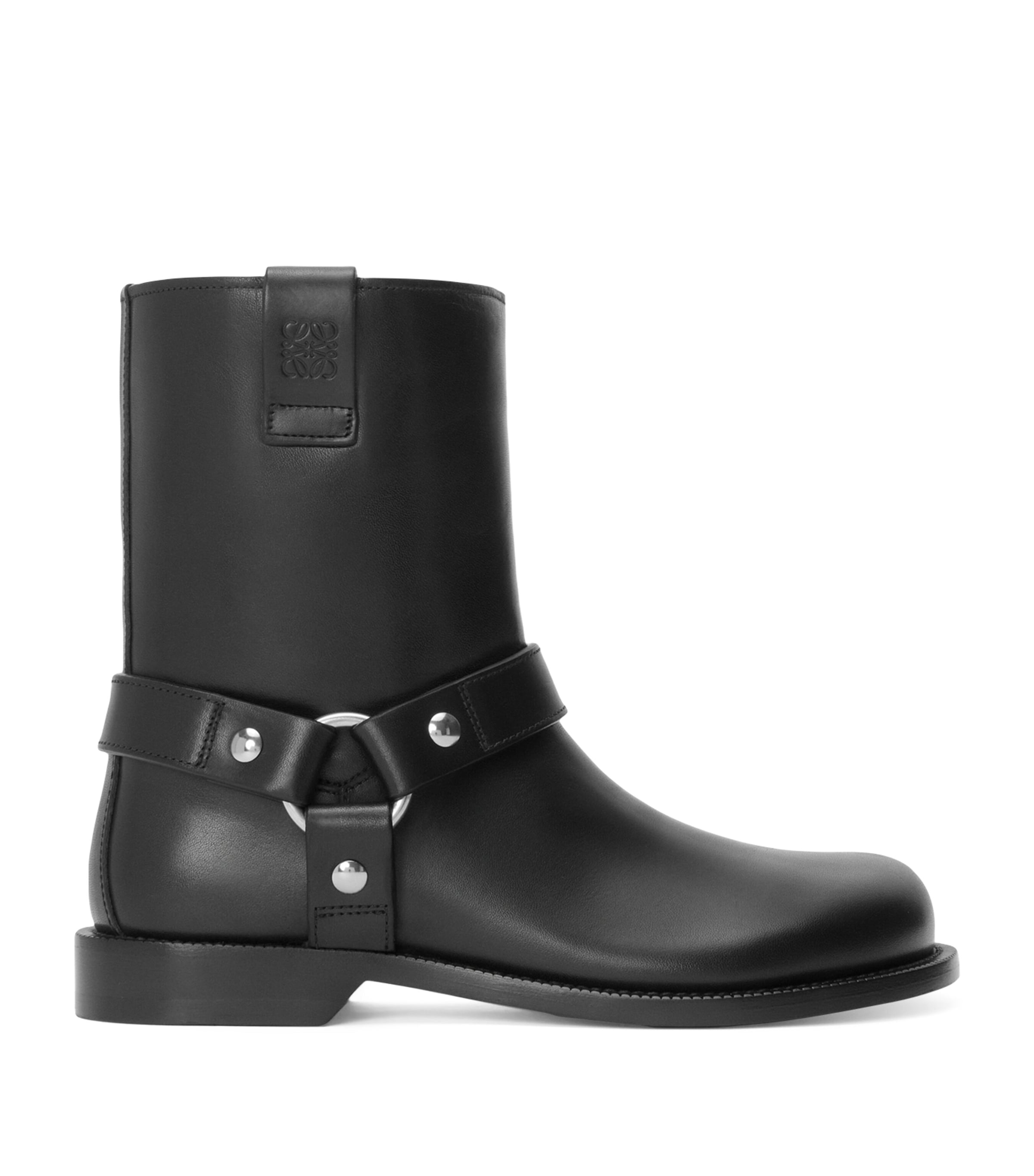 Shop Loewe Leather Shearling-lined Biker Boots In Black