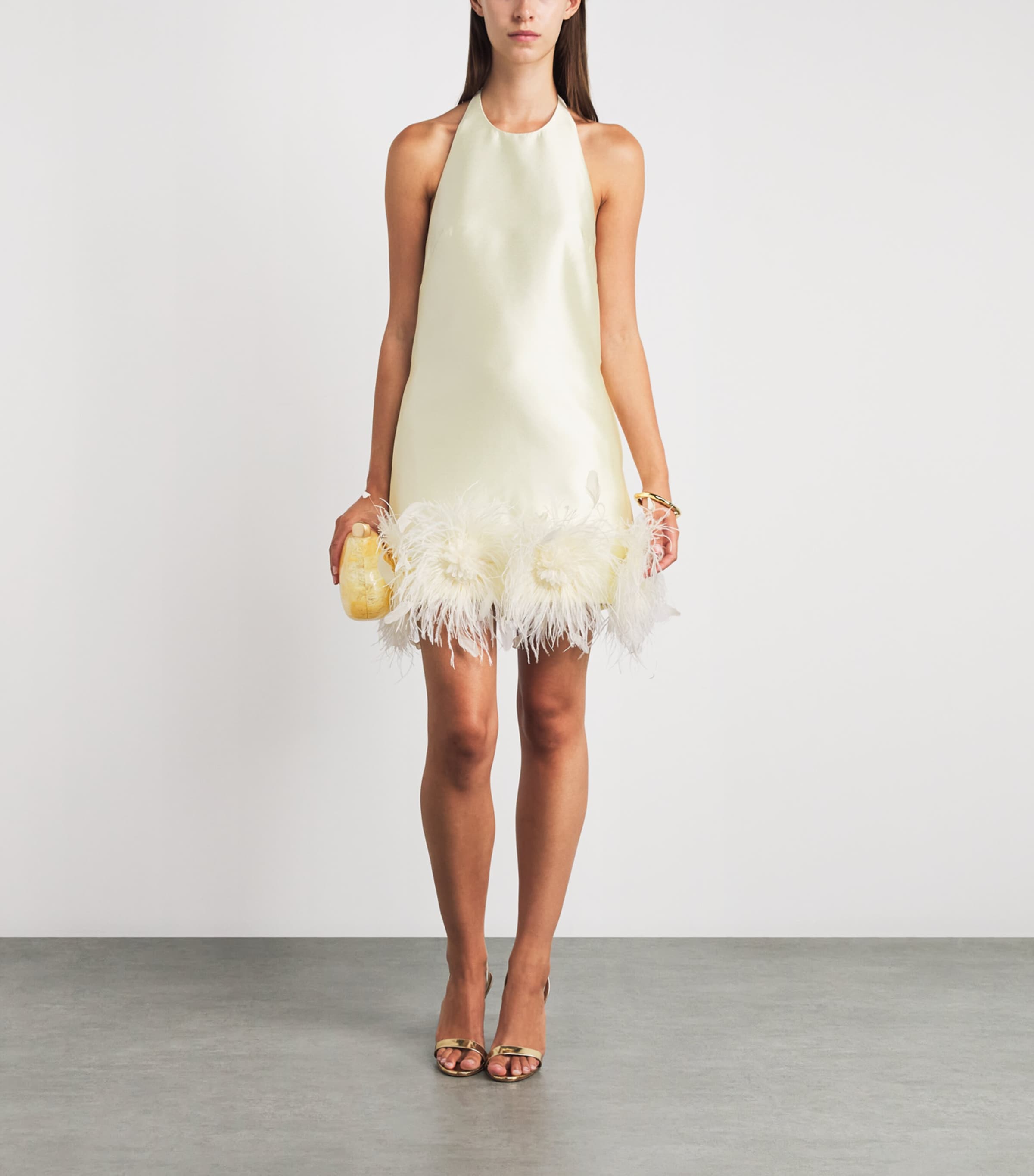 Self-Portrait Womens Taffeta Feather-Trim Mini Dress Yellow Image 2