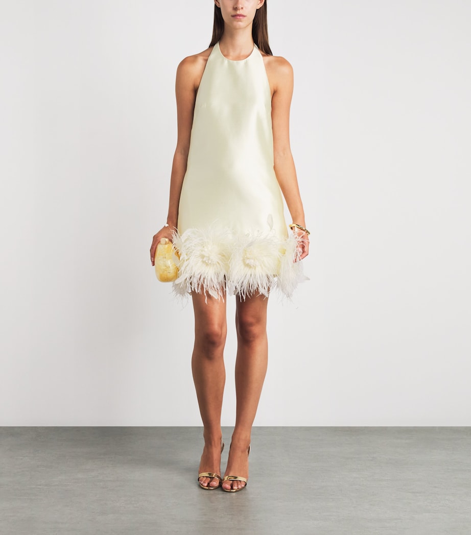 Self-Portrait Womens Taffeta Feather-Trim Mini Dress Yellow Image 2