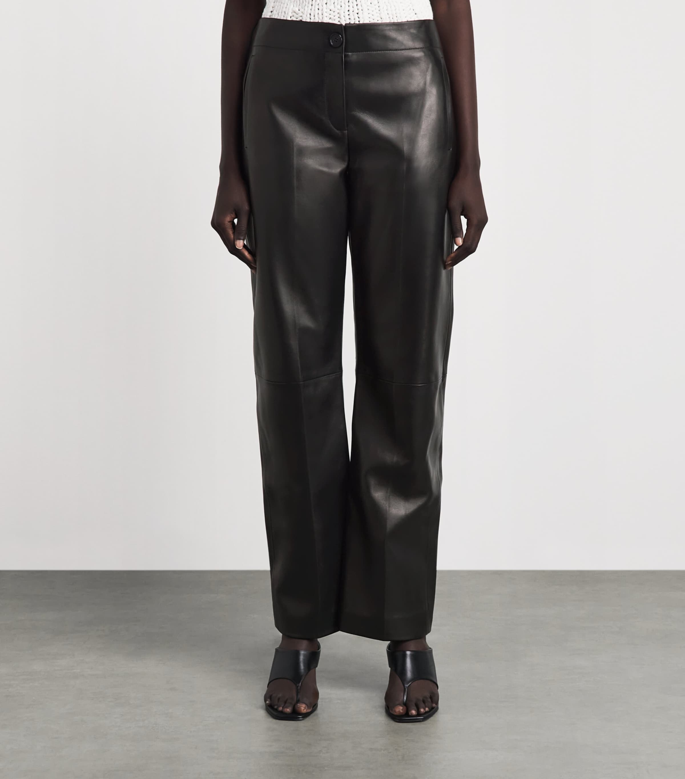 Khaite Womens Leather Mita Low-Rise Trousers Black Image 4
