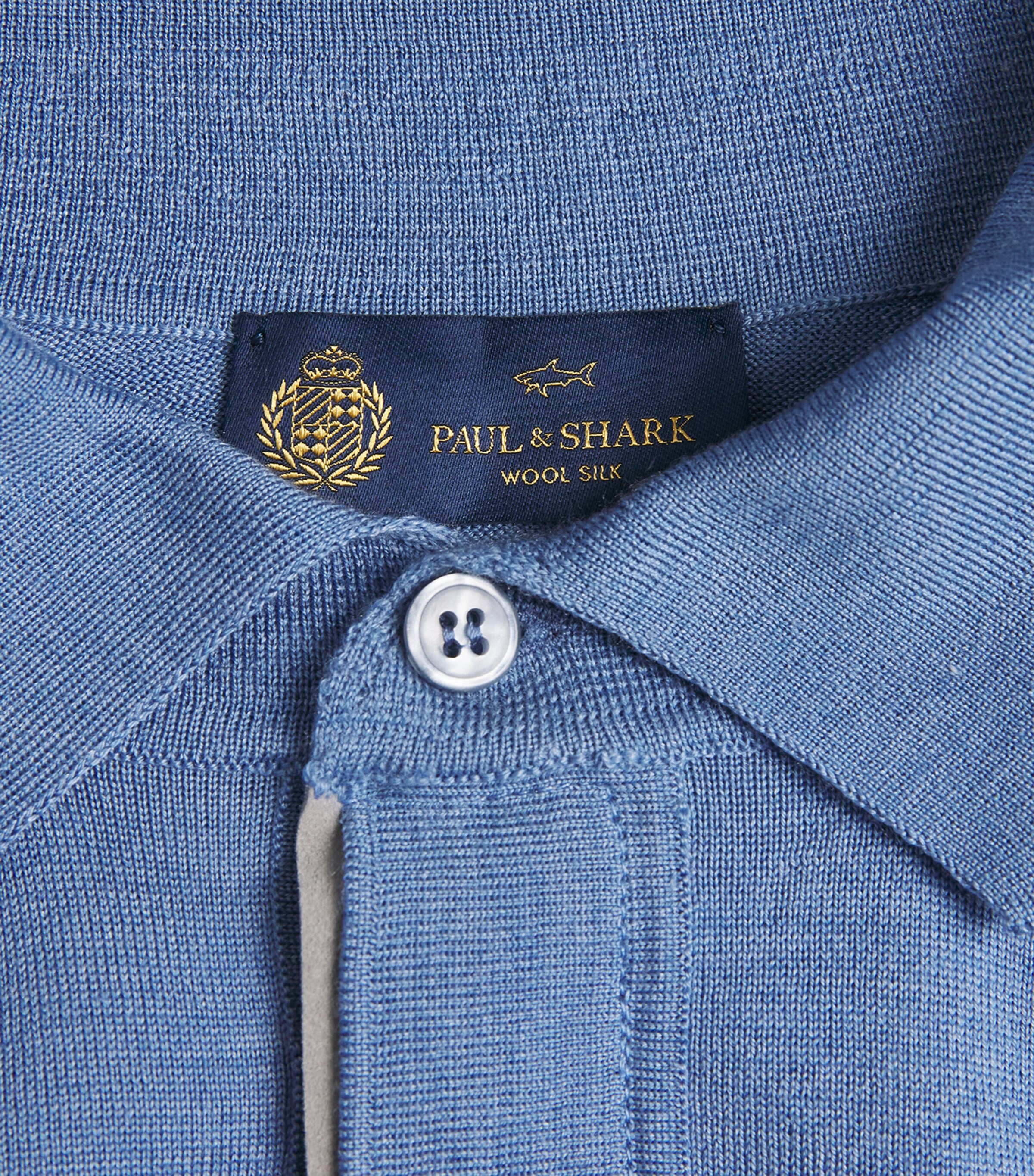Paul & Shark Mens Wool-Silk Polo Shirt Light Blue Image 6