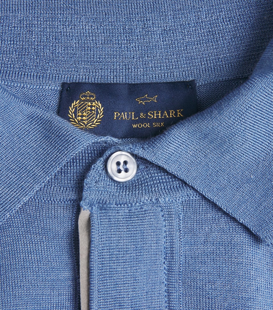 Paul & Shark Mens Wool-Silk Polo Shirt Light Blue Image 6