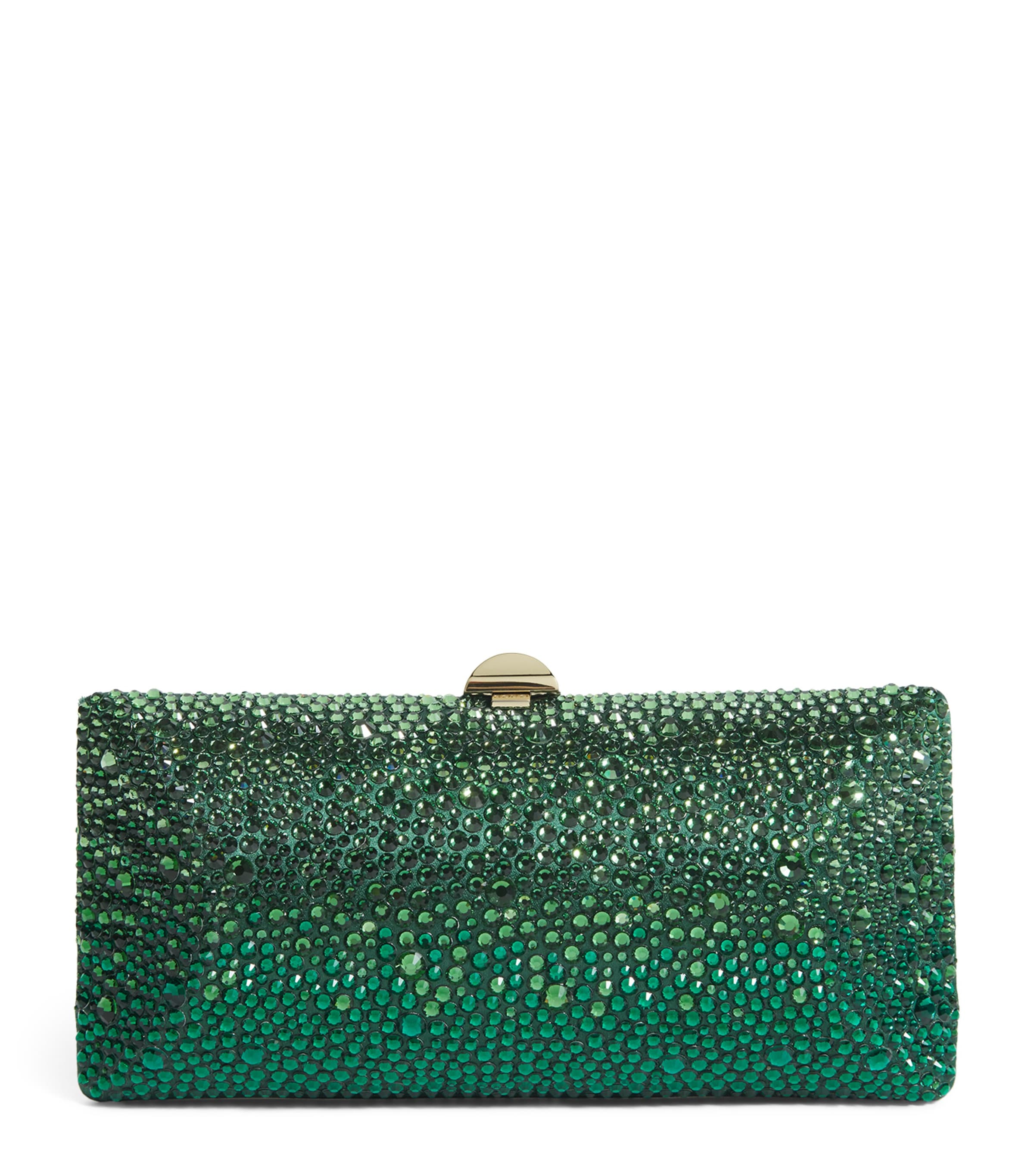Rodo Silk Satin Crystal-embellished Clutch Bag In Green