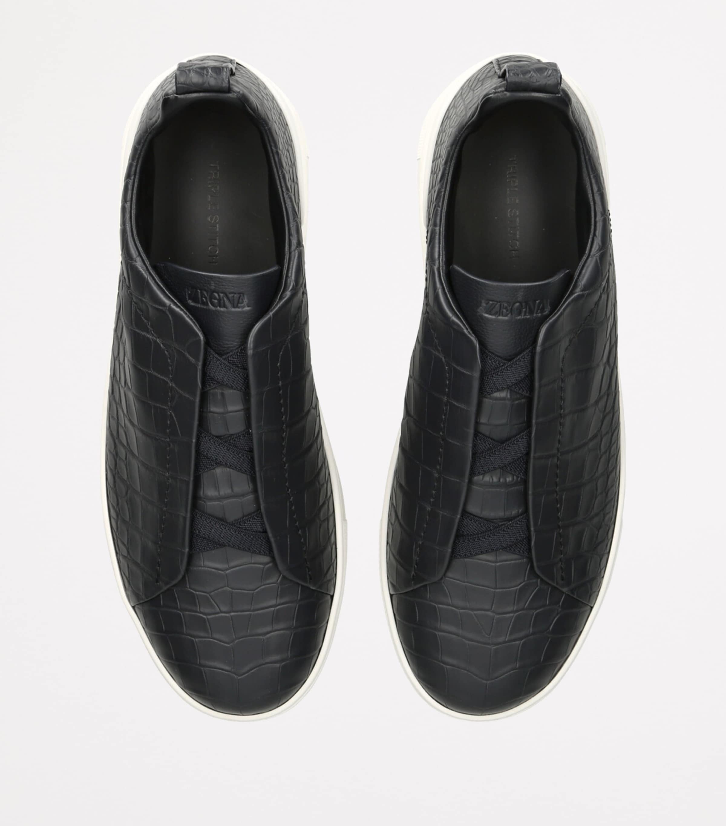 Crocodile Leather Triple Stitch SECONDSKIN Sneakers NAVY Image 4