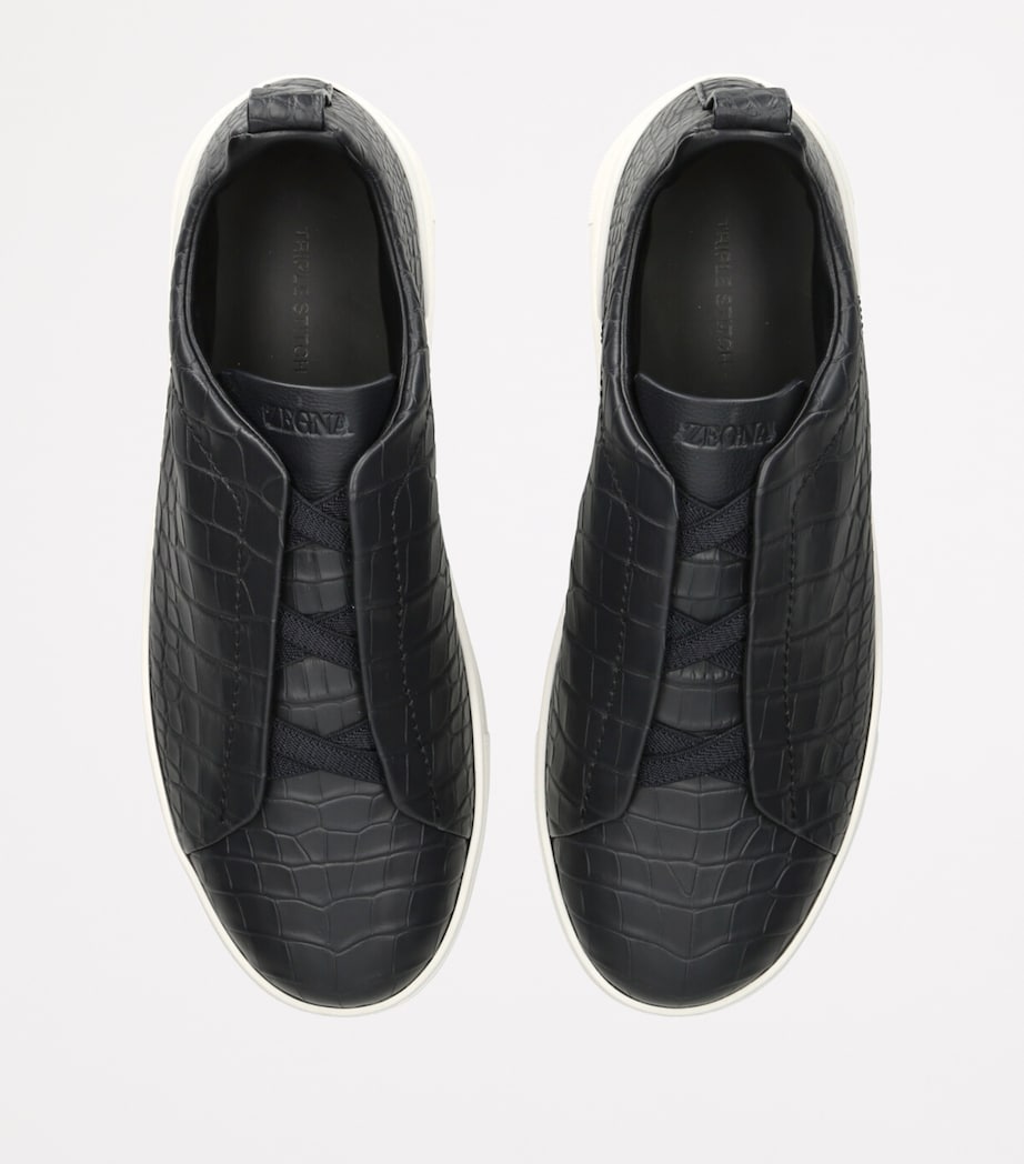 Crocodile Leather Triple Stitch SECONDSKIN Sneakers NAVY Image 4