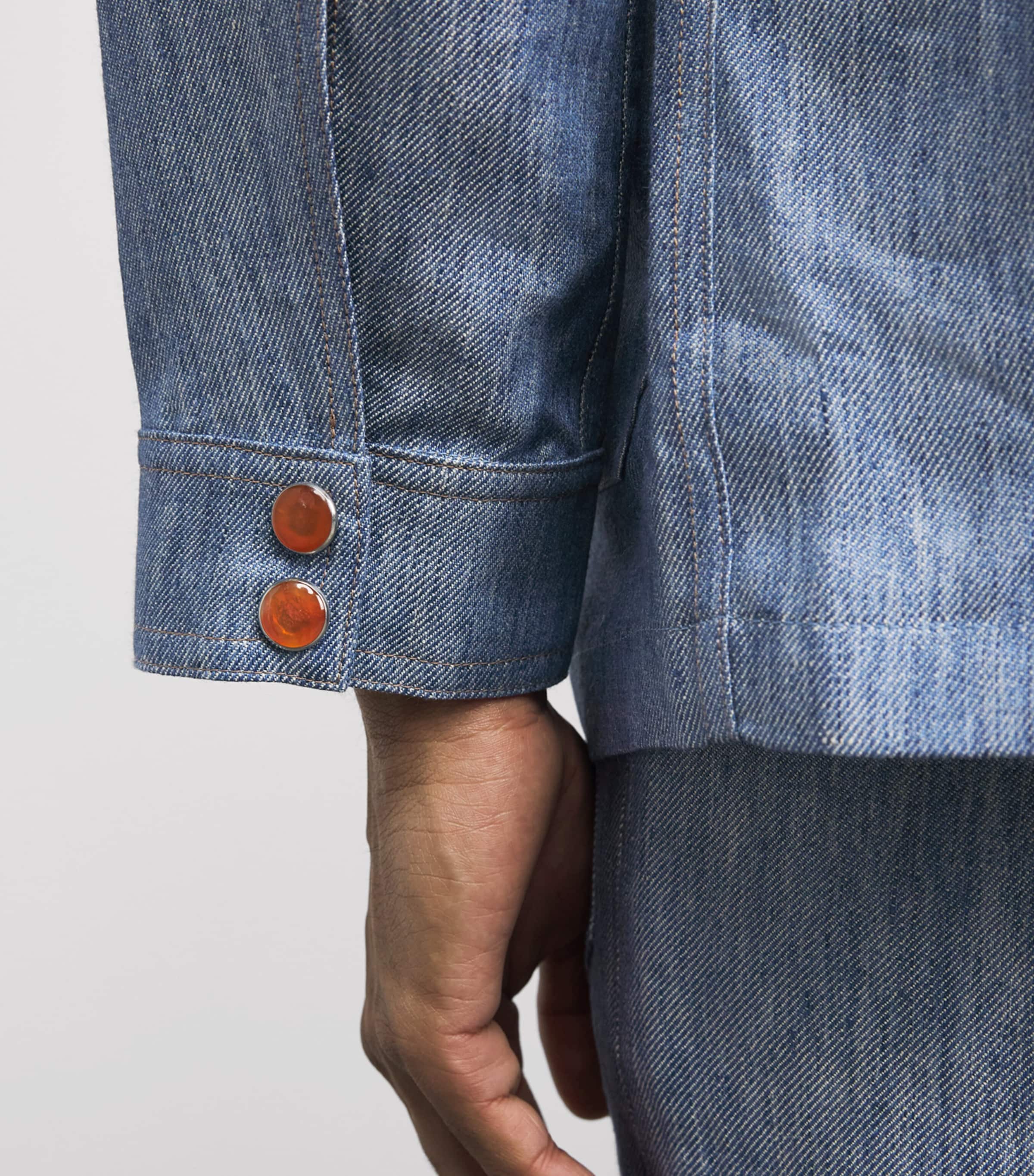 GOD'S TRUE CASHMERE Mens Linen-Denim Jacket Carnelian Image 3