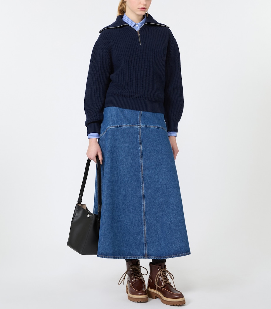 Weekend Max Mara Womens Denim Midi Skirt Navy Image 2