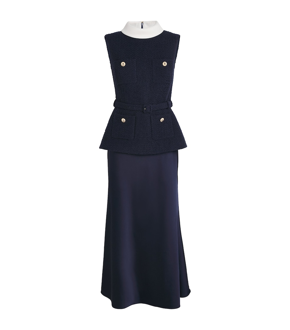 Bouclé-Satin Midi Dress BLUE Image 1