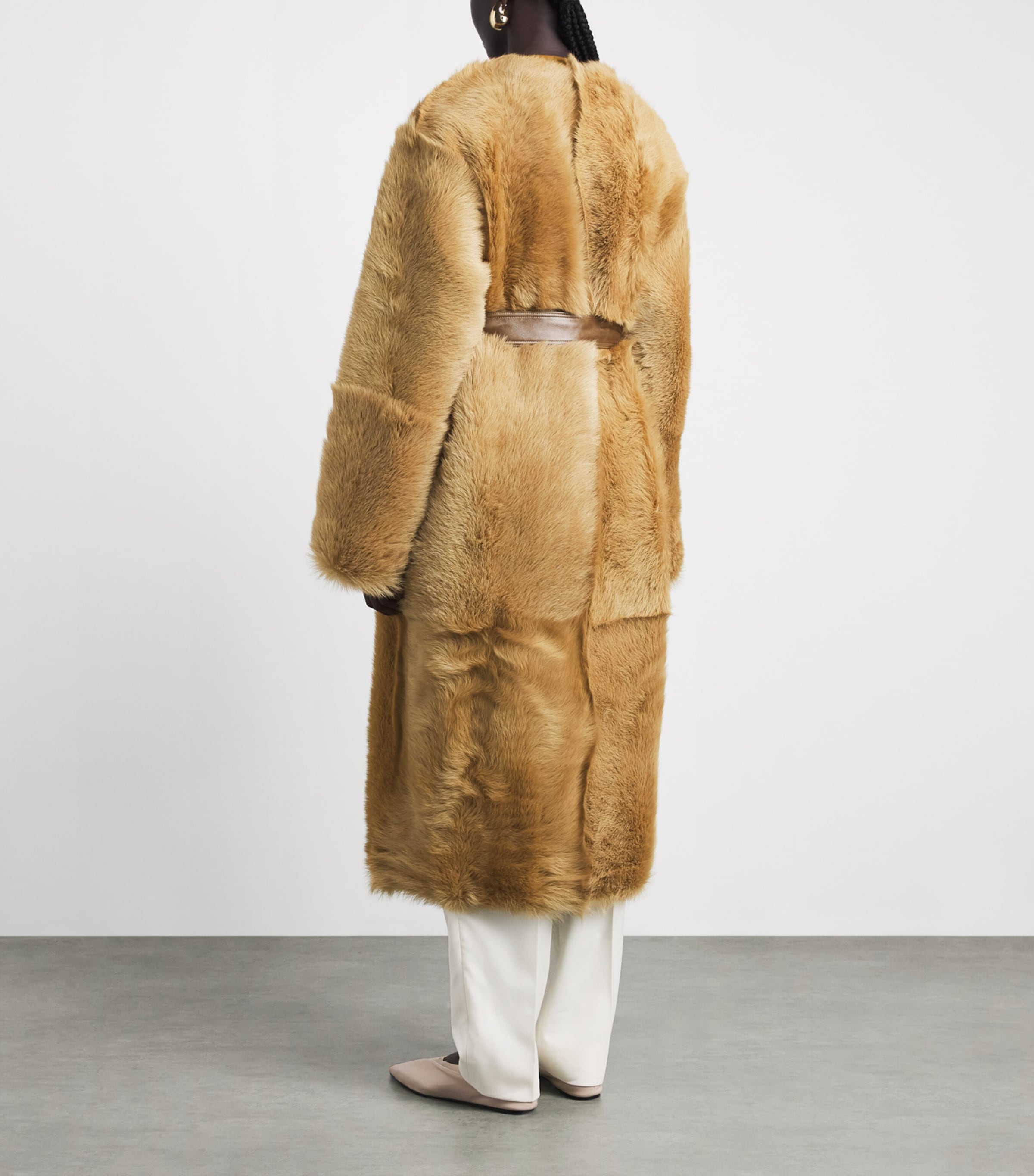 FFORME Womens Reversible Camel Shearling-Leather Coat Camel Image 5