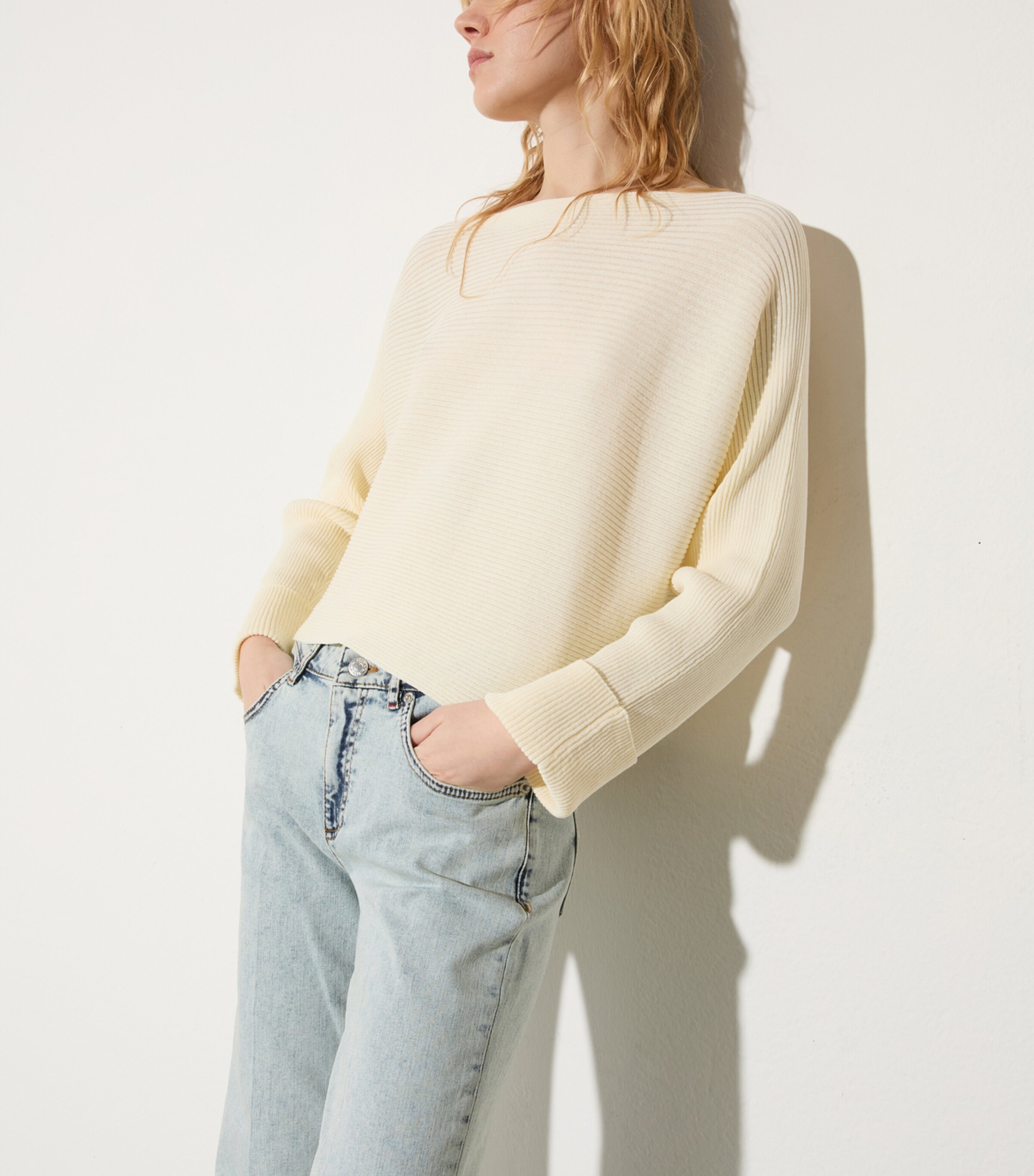 MAX&Co. Womens Cotton-Blend Boat-Neck Sweater Wool White Image 4