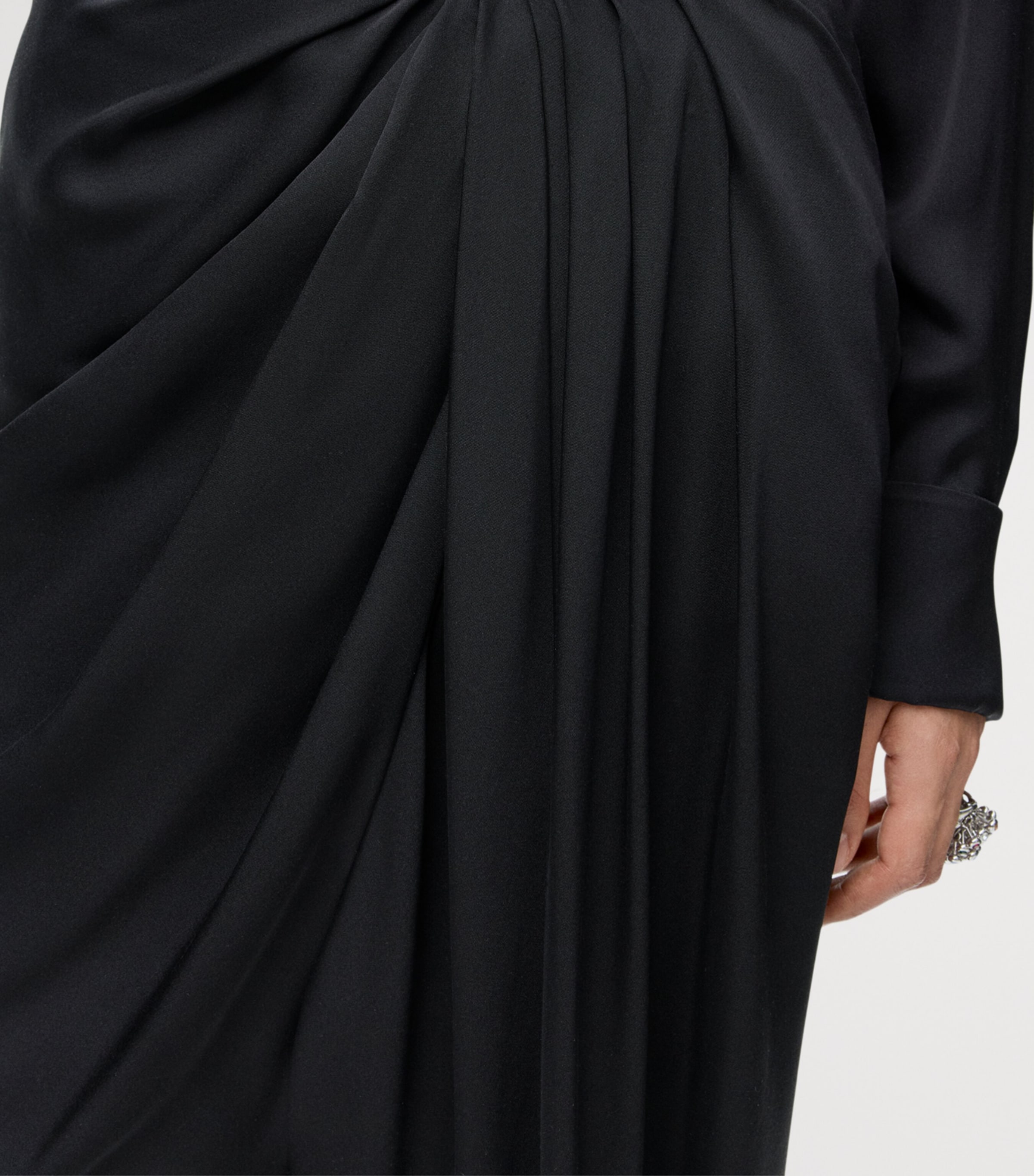 Silk Draped Wide-Leg Trousers BLACK Image 5