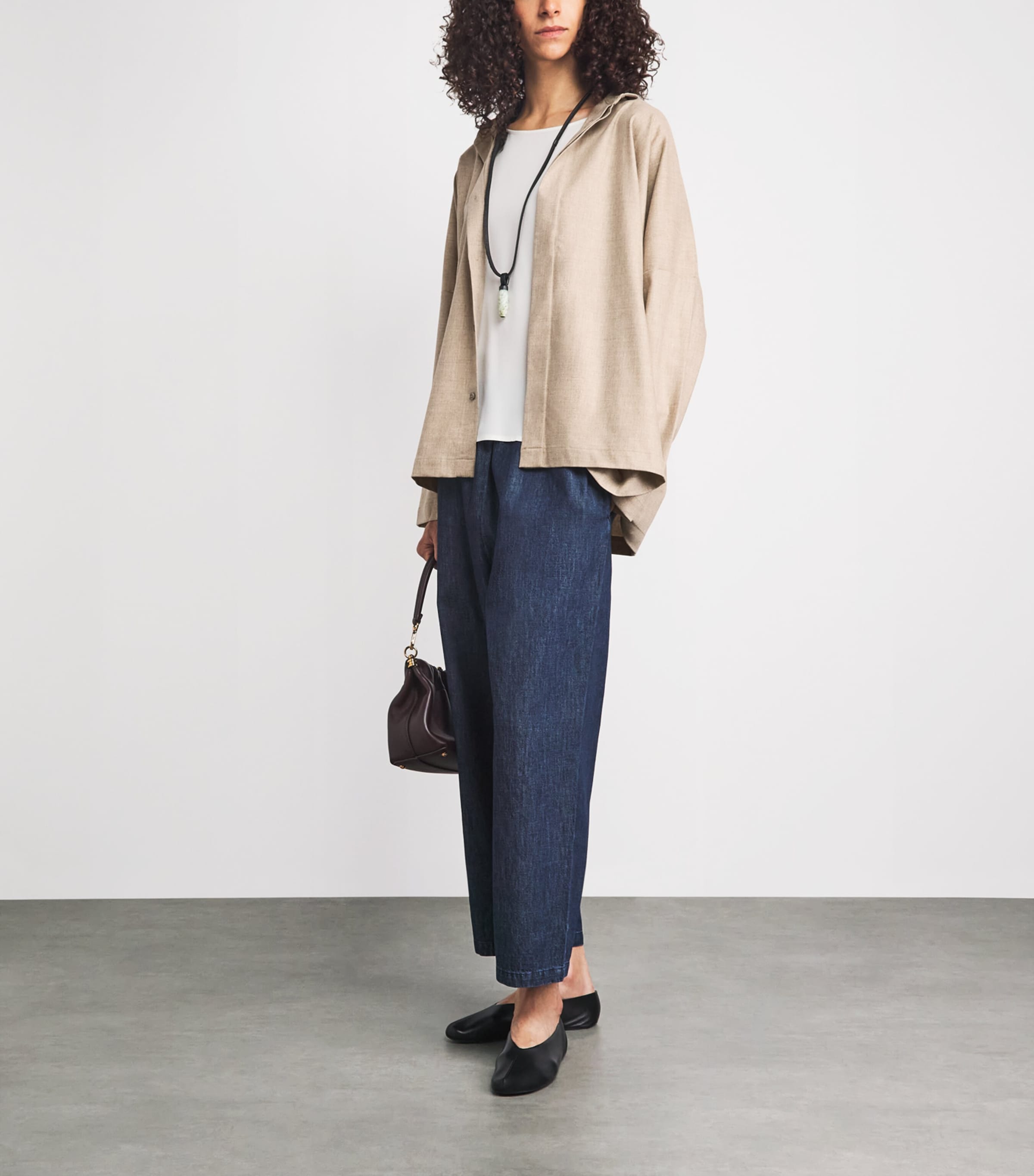 Eskandar Womens Virgin Wool-Cashmere Double Stand-Collar Shirt Natural Image 2