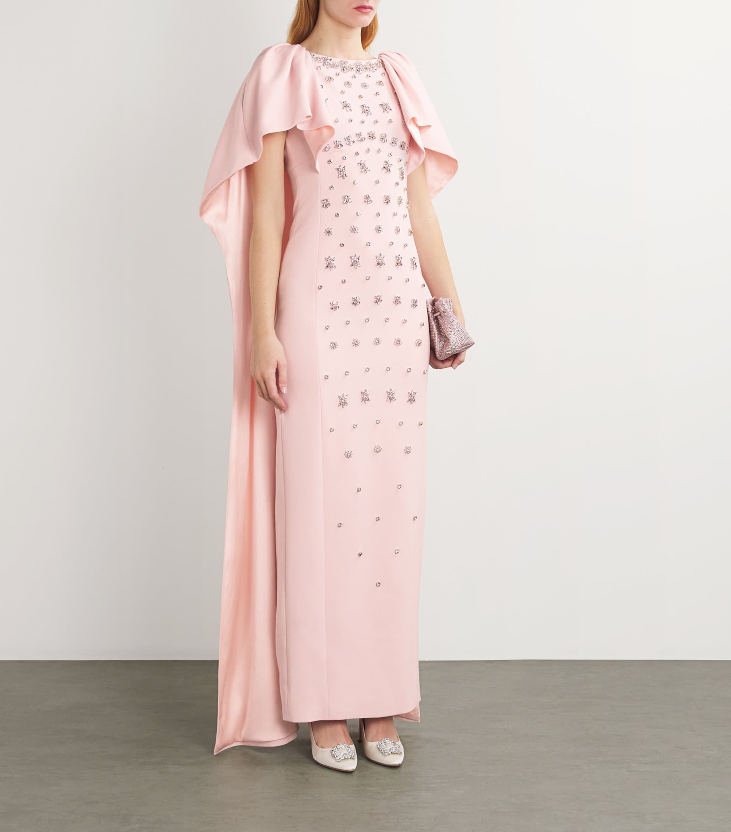Huishan Zhang Womens Crystal-Embellished Emory Cape Gown Mauve Image 2