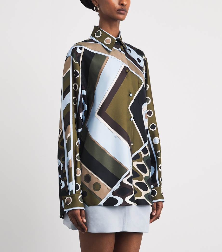 PUCCI Womens Silk Oversized Printed Shirt Khaki Blue Image 4