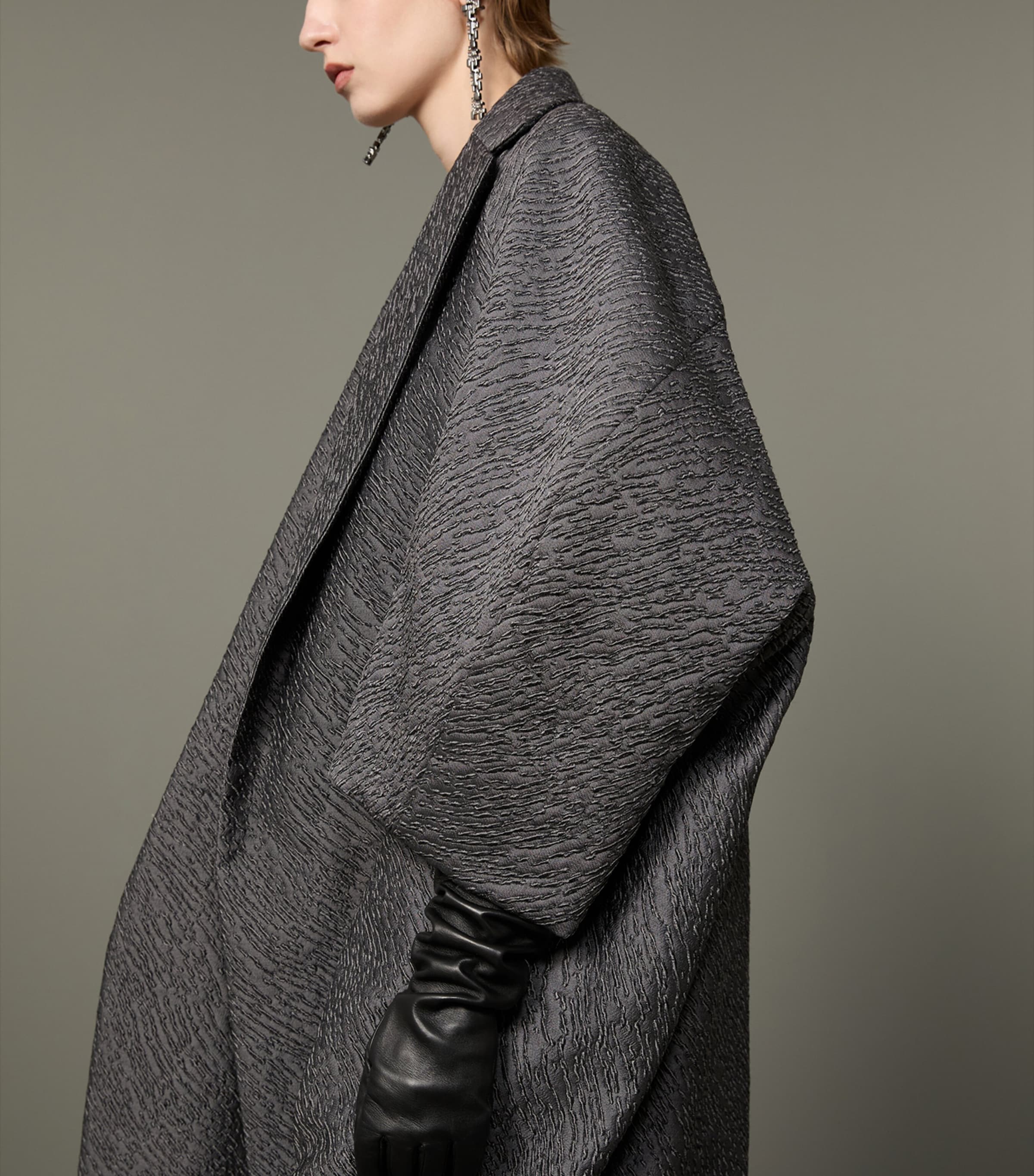 Max Mara Womens Wool-Blend Jacquard Cape Coat Medium Grey Image 5