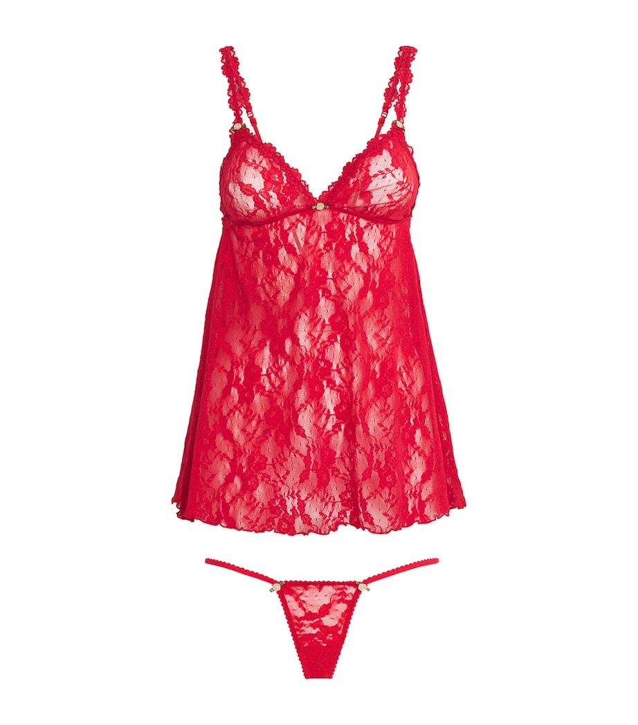 Stretch Lace Cami and Thong Set RED Image 1