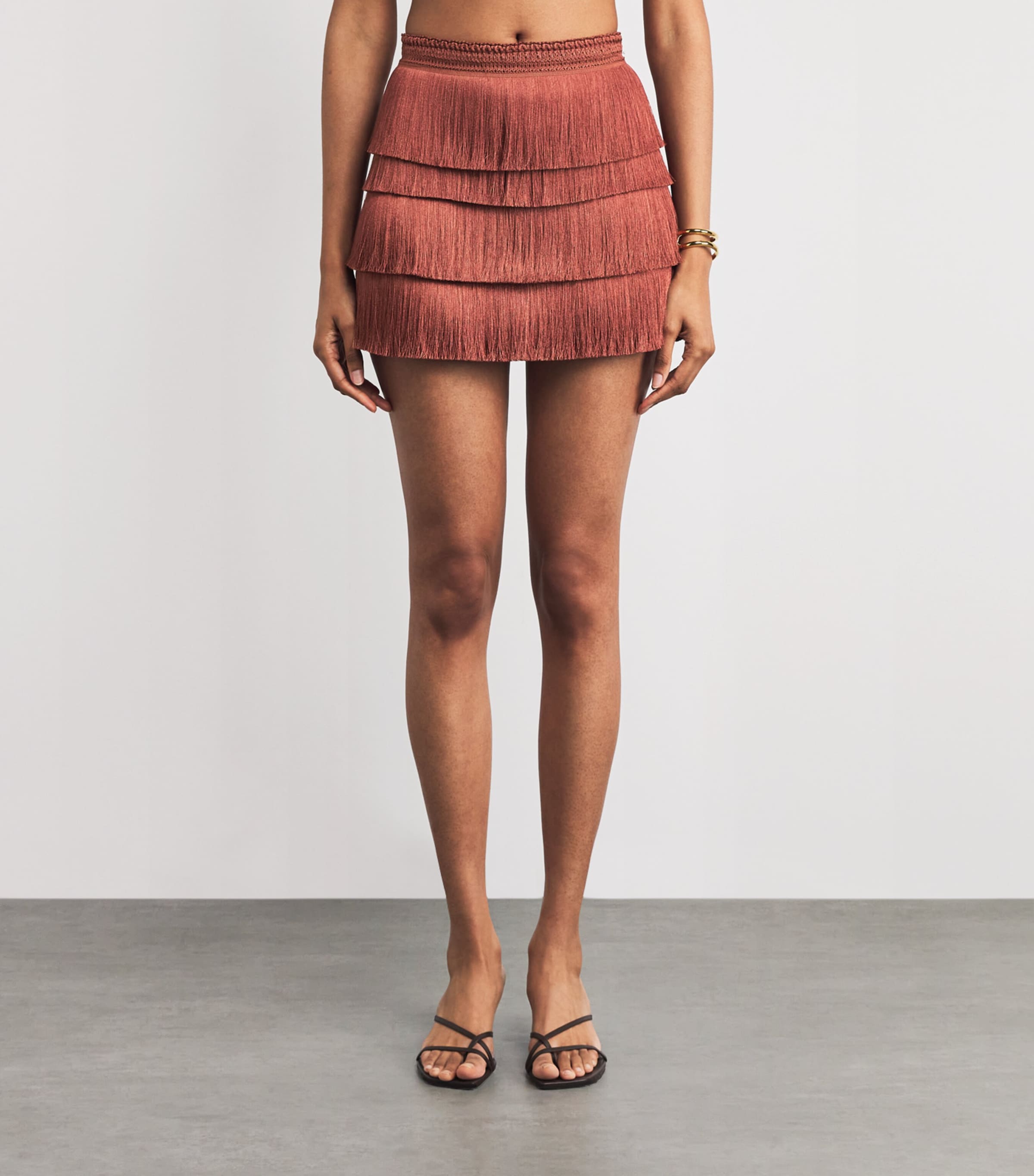 Fringe Mini Skirt BROWN Image 3