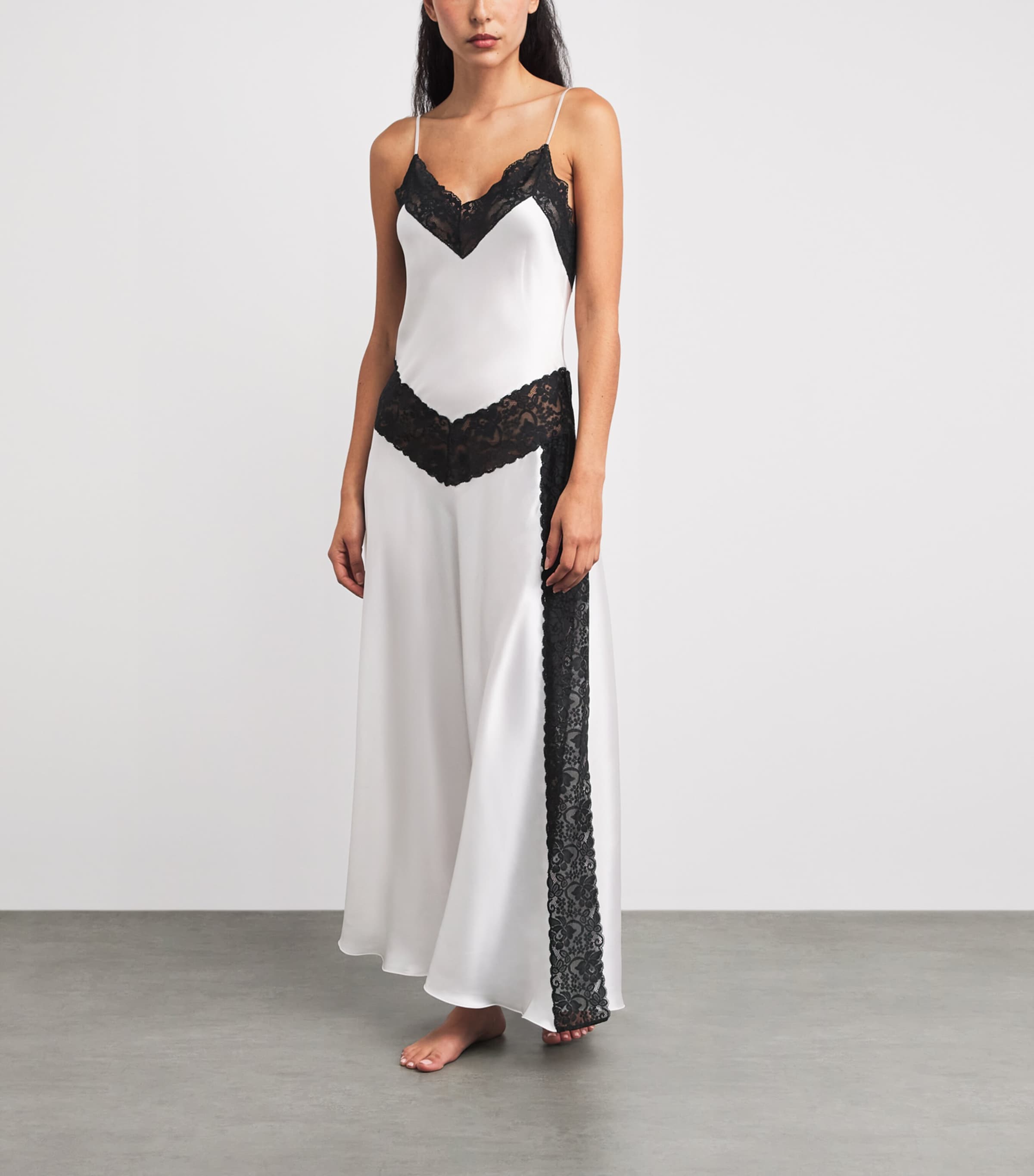 Loretta Caponi Womens Silk Lace-Detail Carrie Nightdress Optical Satin Image 2