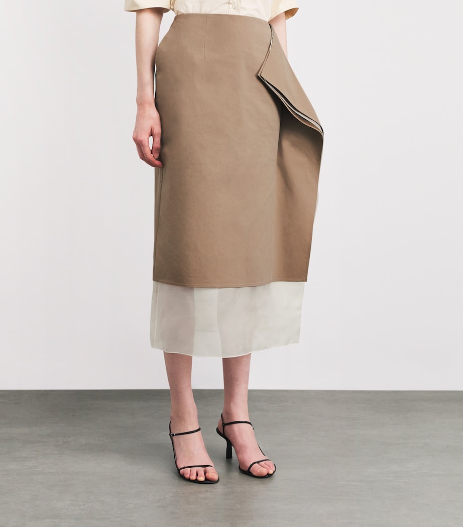 Cotton Layered Midi Skirt KHAKI/OFF WHITE Image 3