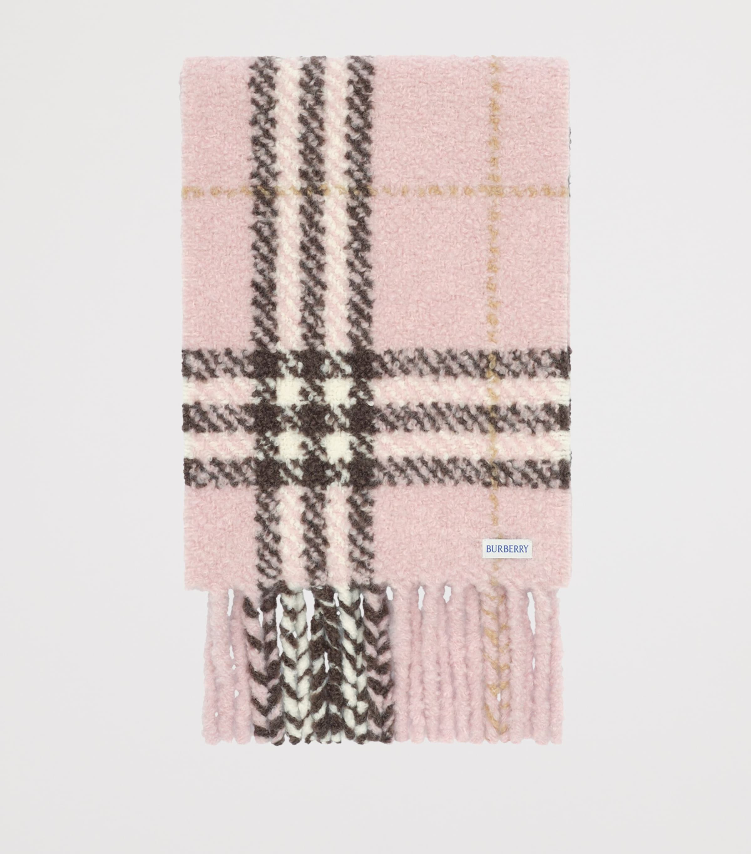 Burberry Alpaca-Wool Bouclé Scarf Bow Pink Ip Check Image 4