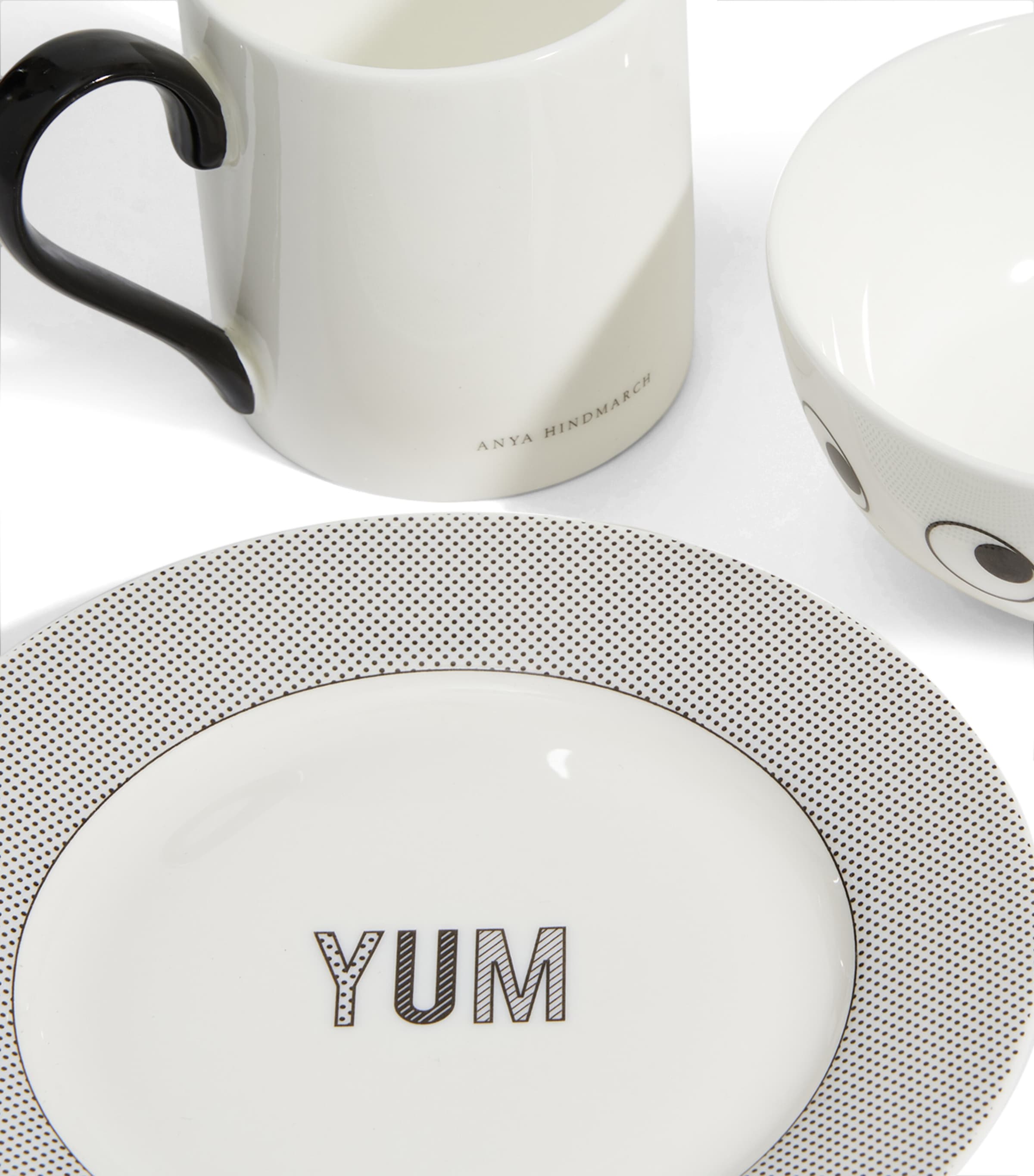 Ceramic Eyes Mug, Bowl and Plate Set WHITE Image 4