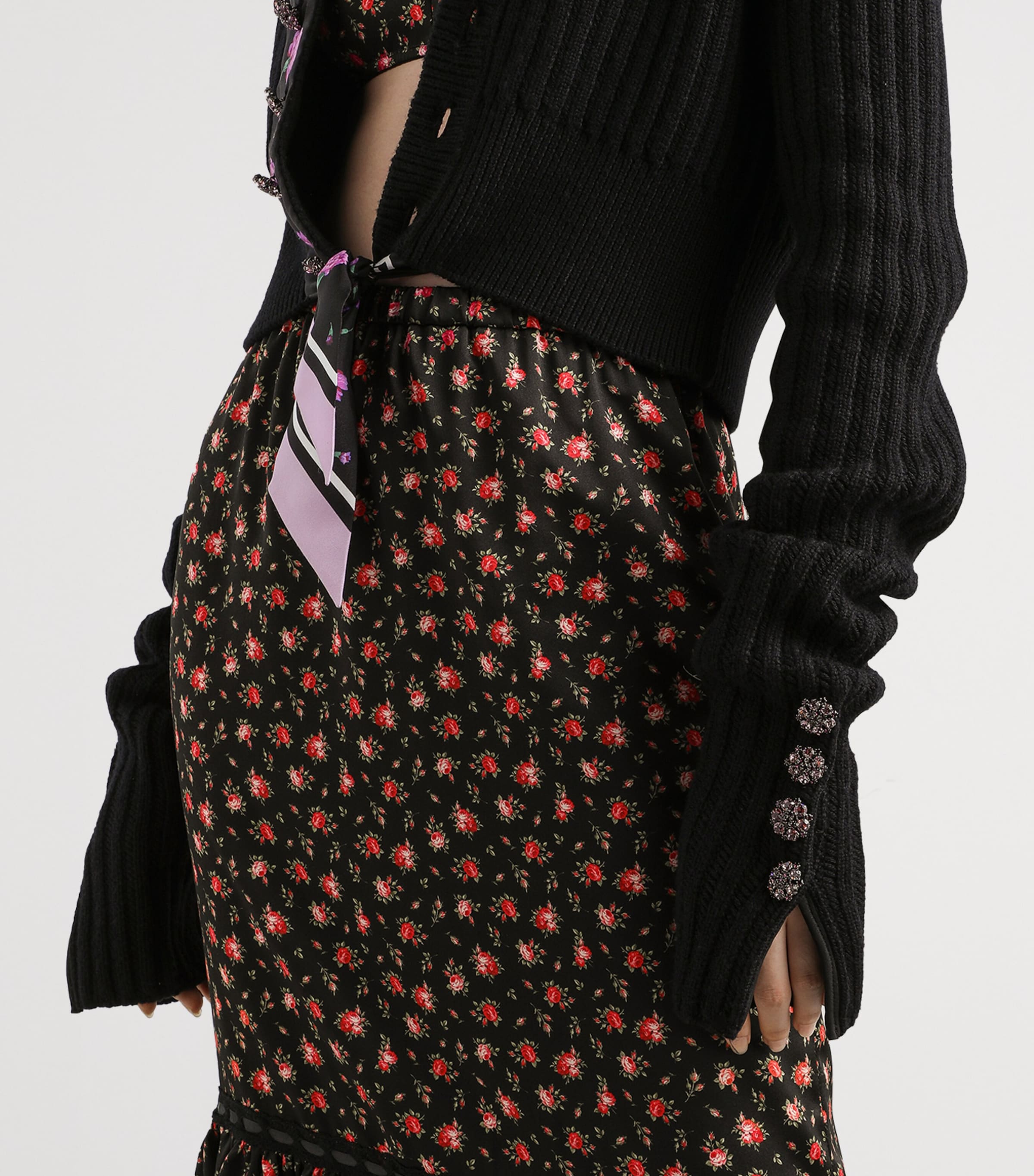 Dolce&Gabbana Womens Virgin Wool Scarf-Detail Cardigan Blac Image 5