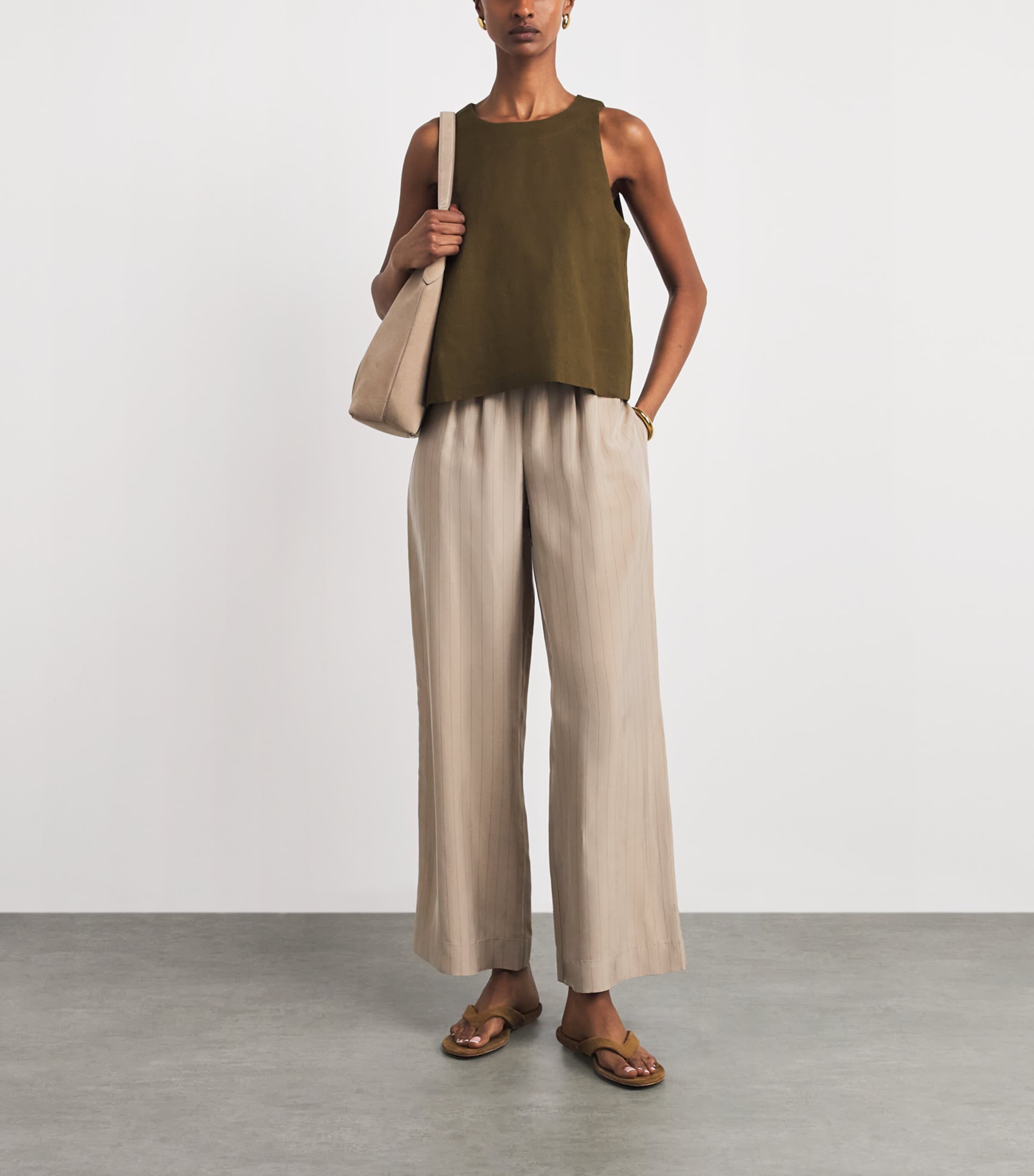 ME+EM Womens Linen-Blend Creaseless Shell Top Olive Green Image 2