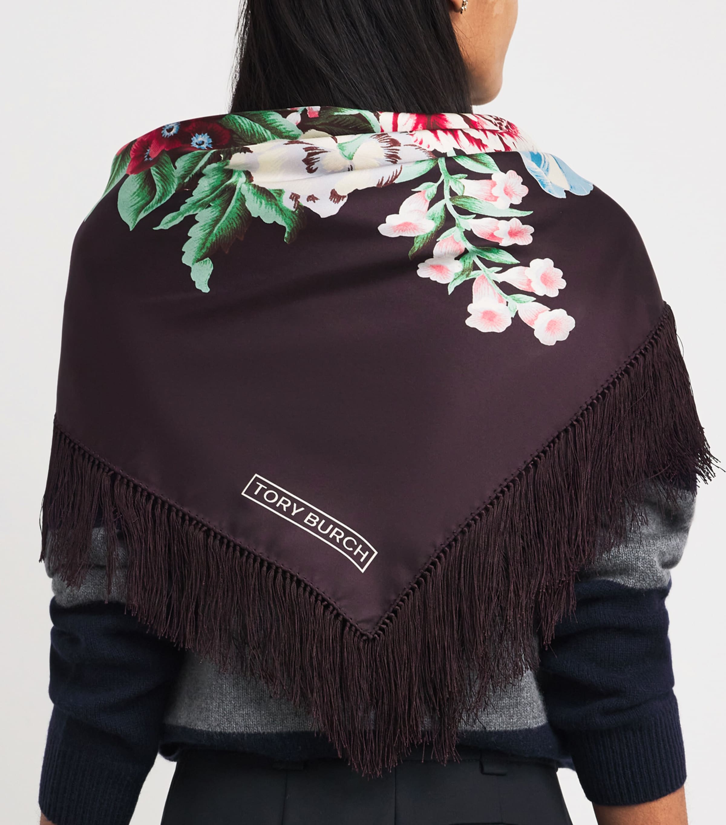 Silk Floral Print Scarf 001 BLCK CHAIR FLORL Image 2