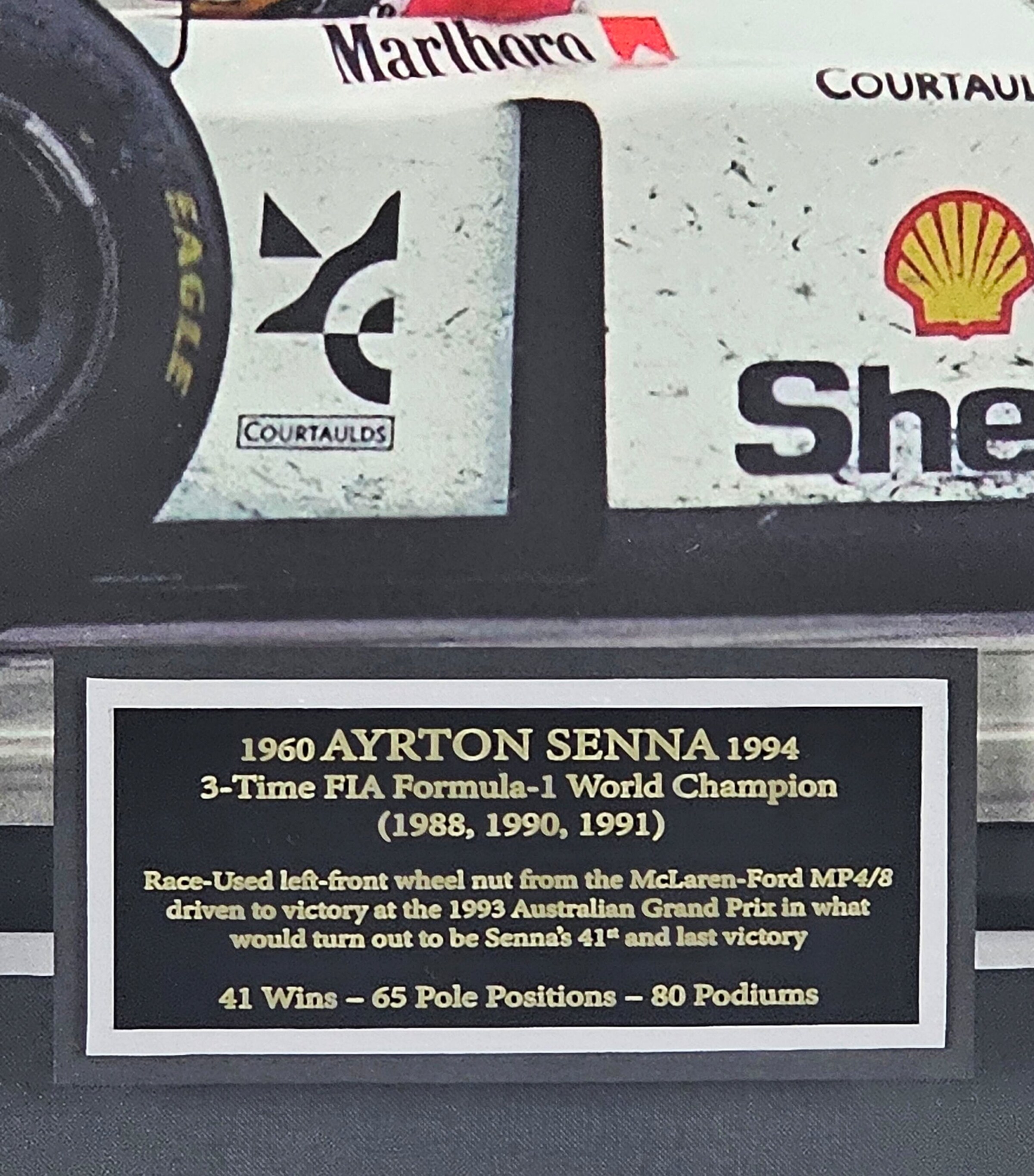 Ayrton Senna Race-Used 1993 Australian Grand Prix Wheelnut Framed Display MULTI Image 4