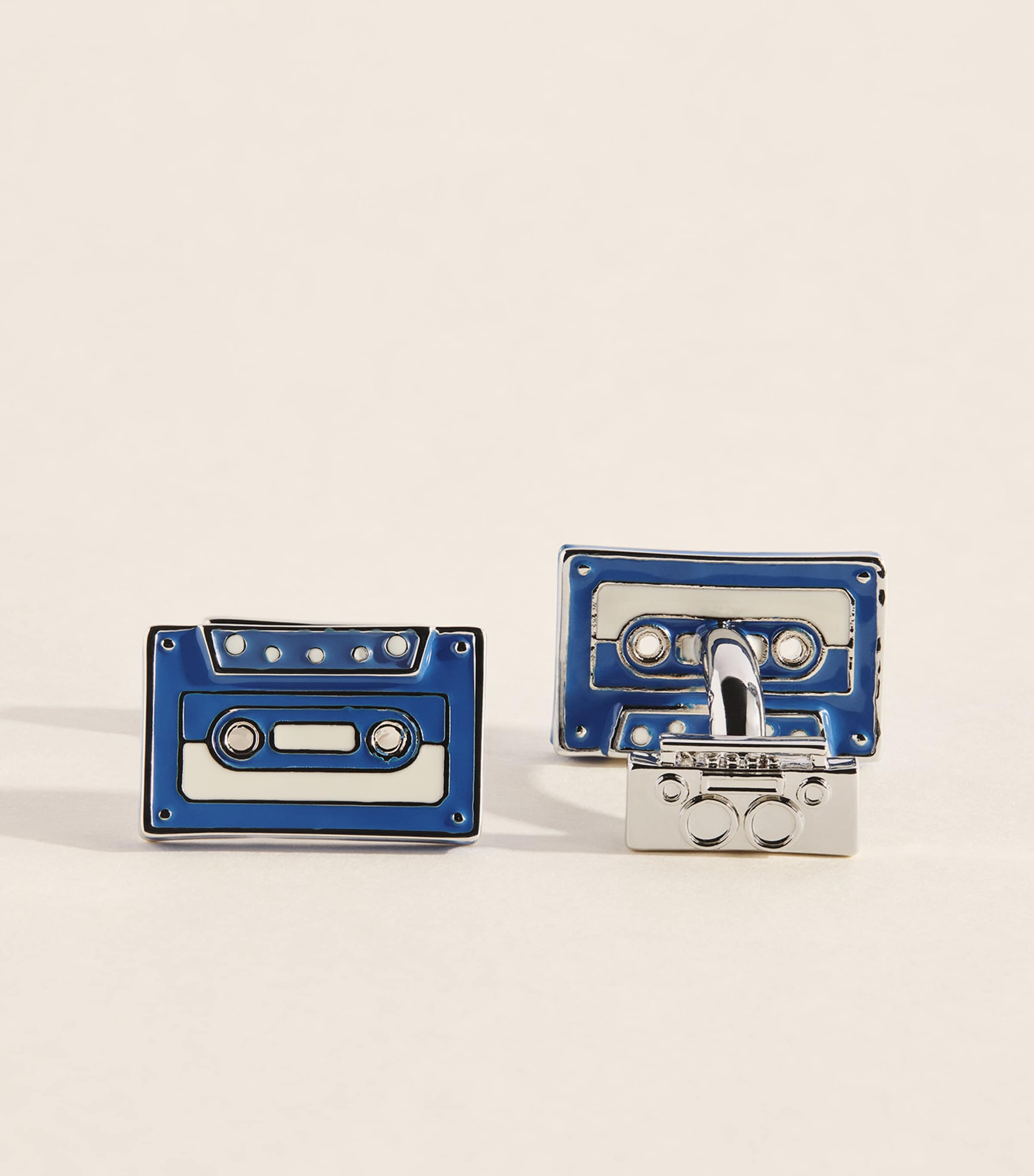 Babette Wasserman Rhodium-Plated Cassette Tape Cufflinks Blue Image 1