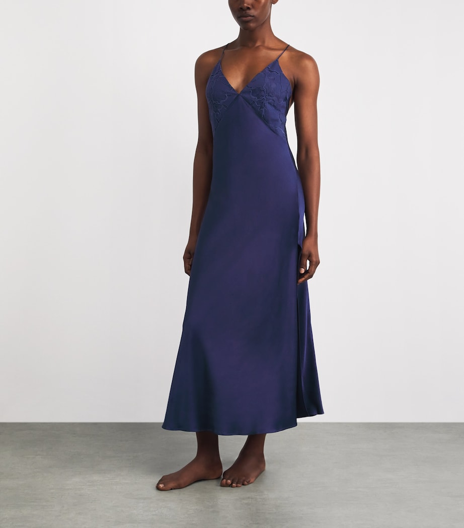 Bocan Womens Satin Lace-Trim Sonya Slip Dress Navy Blue Image 2