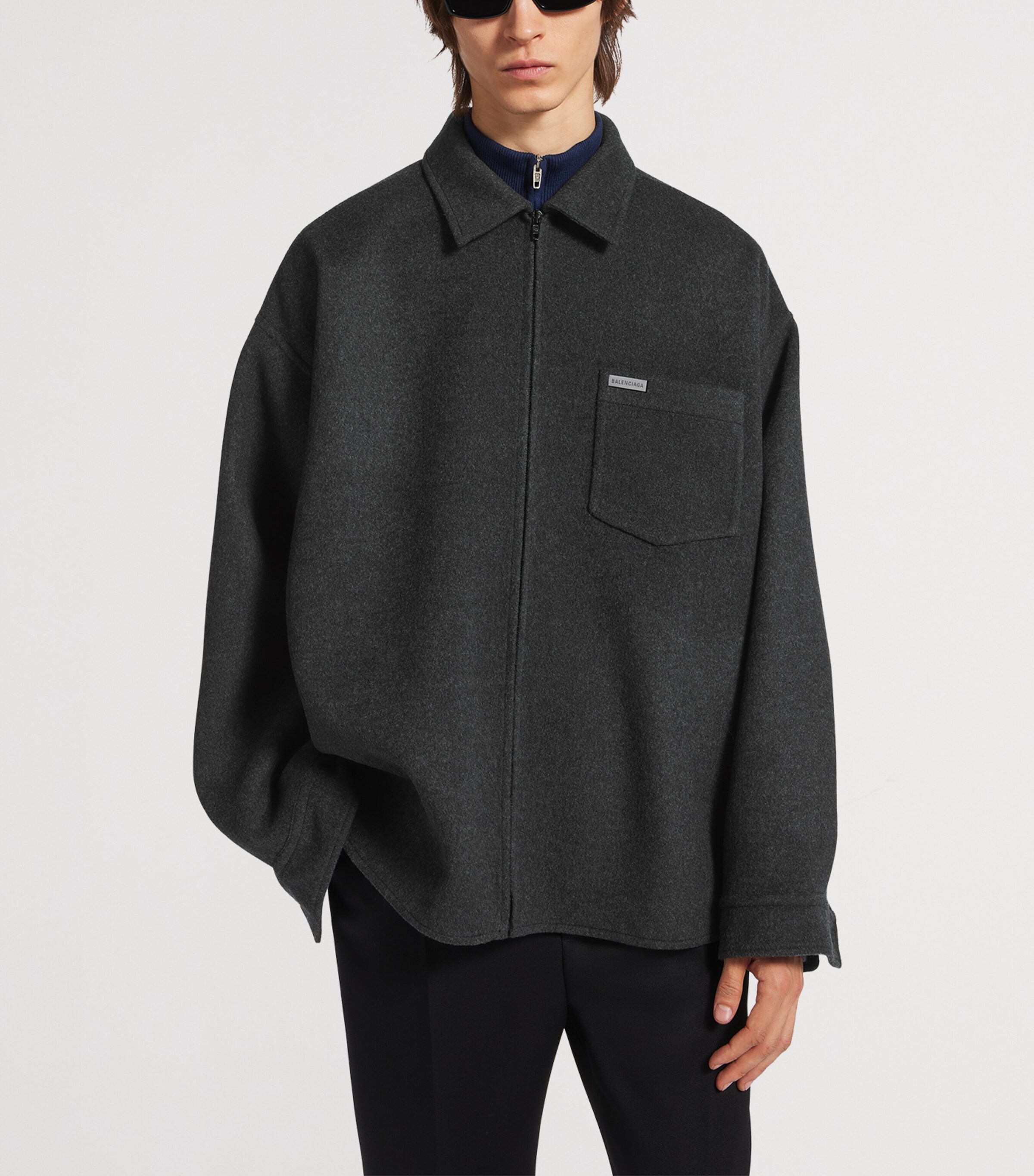 Balenciaga Mens Wool Oversized Zip-Up Overshirt Image 5