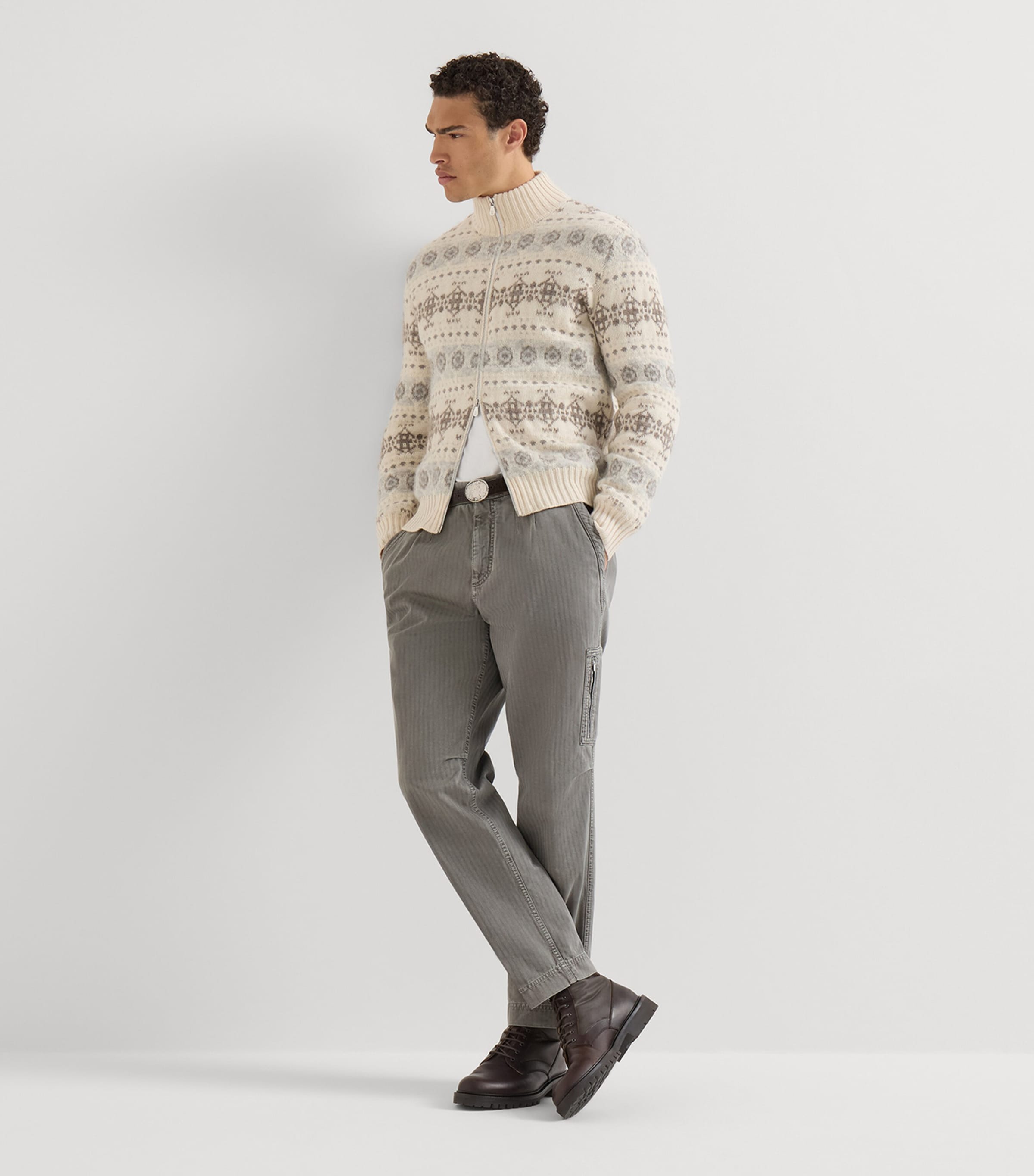 Brunello Cucinelli Mens Cotton Chevron Slim Trousers Image 4
