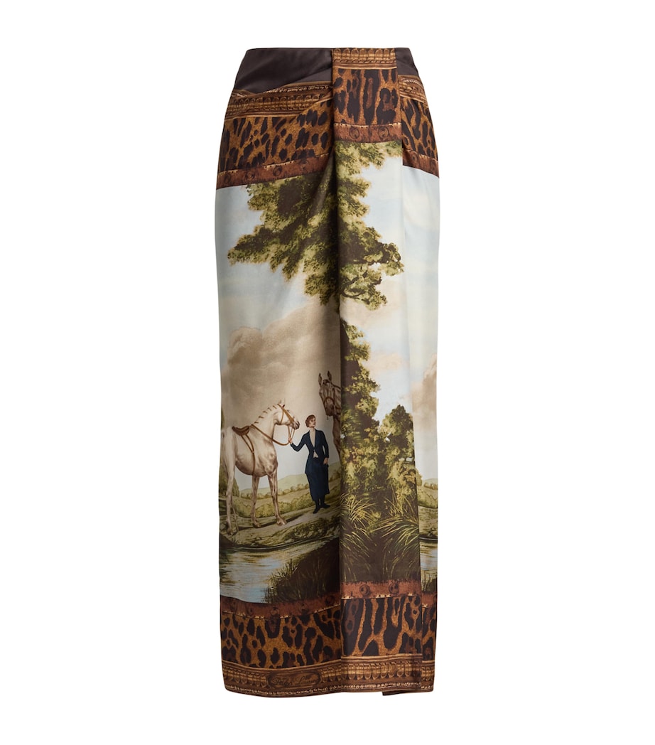 Ralph Lauren Collection Womens Silk Debbie Midi Skirt Tan Multi Image 1
