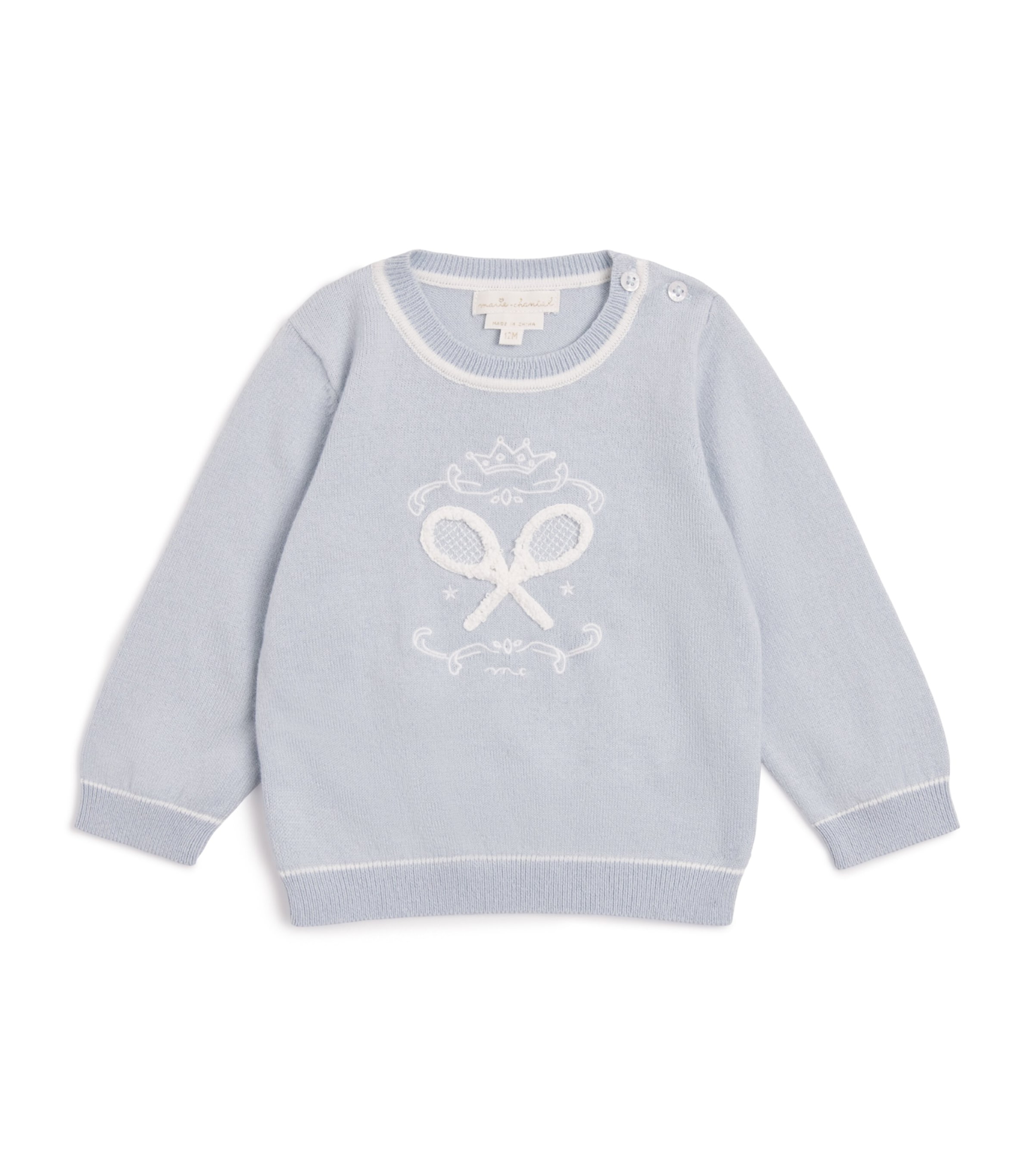 Marie-Chantal Cotton-Cashmere Camille Tennis Sweater (3-24 Months) Mc Blue Image 1