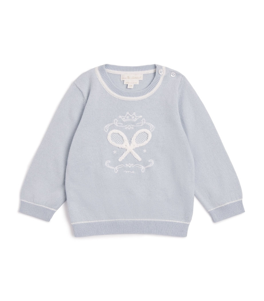 Marie-Chantal Cotton-Cashmere Camille Tennis Sweater (3-24 Months) Mc Blue Image 1