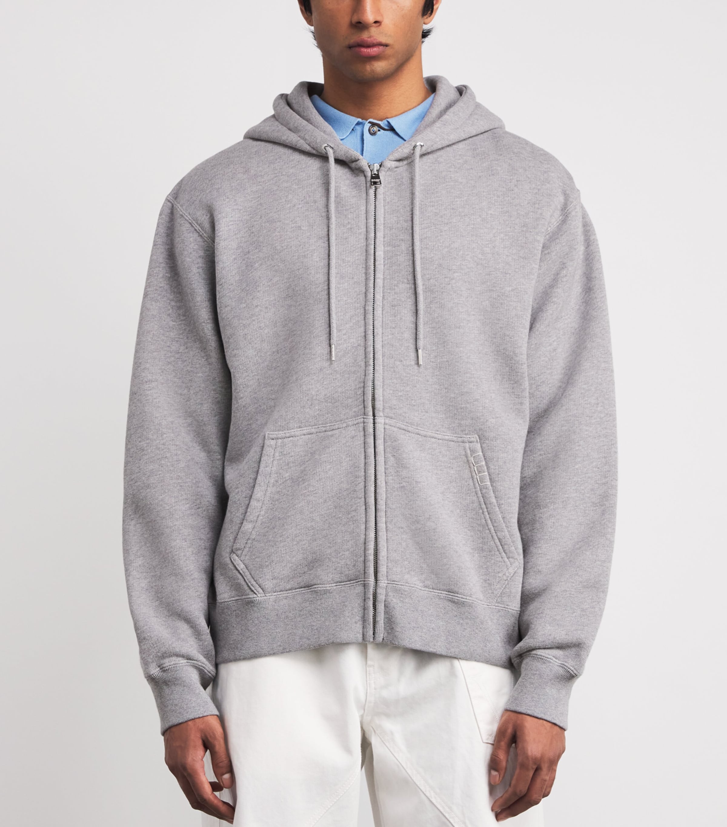 Cotton Zip-Up Hoodie MID GREY MELANGE 945 Image 3