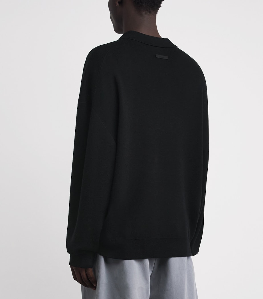 FEAR OF GOD ESSENTIALS Mens Knitted Signature Polo Sweater Vintage Black Image 5