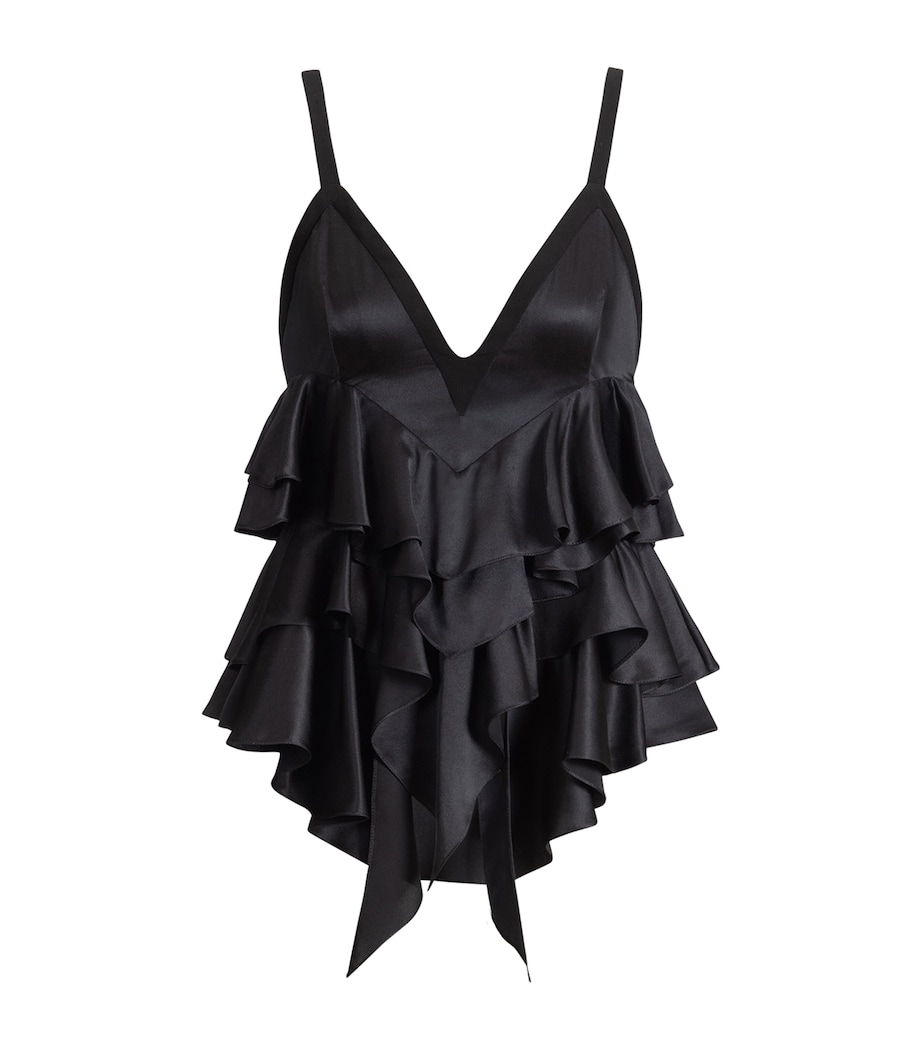 Balmain Womens Silk Satin Ruffled Top Eap Noir/noir Image 1