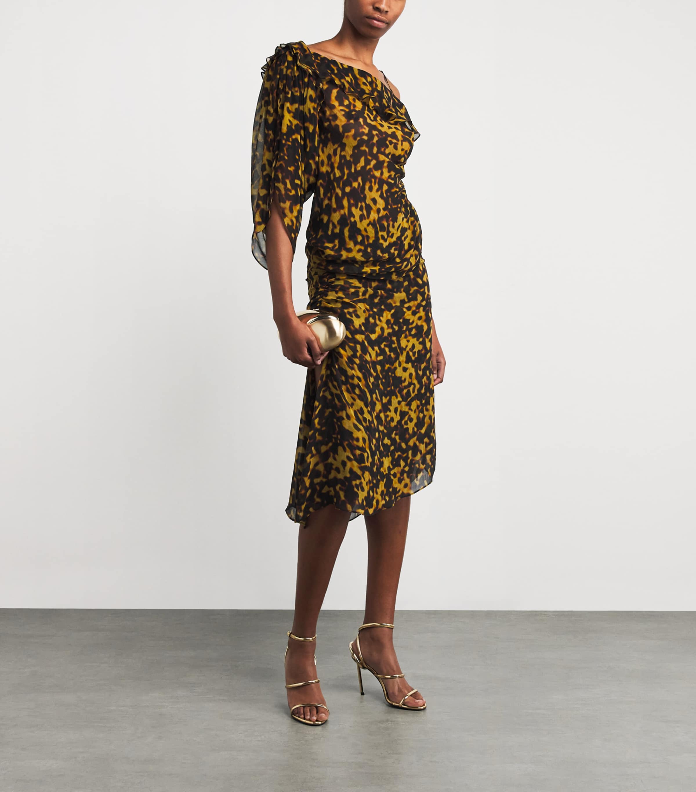 Silk Ruched Midi Skirt TORTOISESHELL Image 2