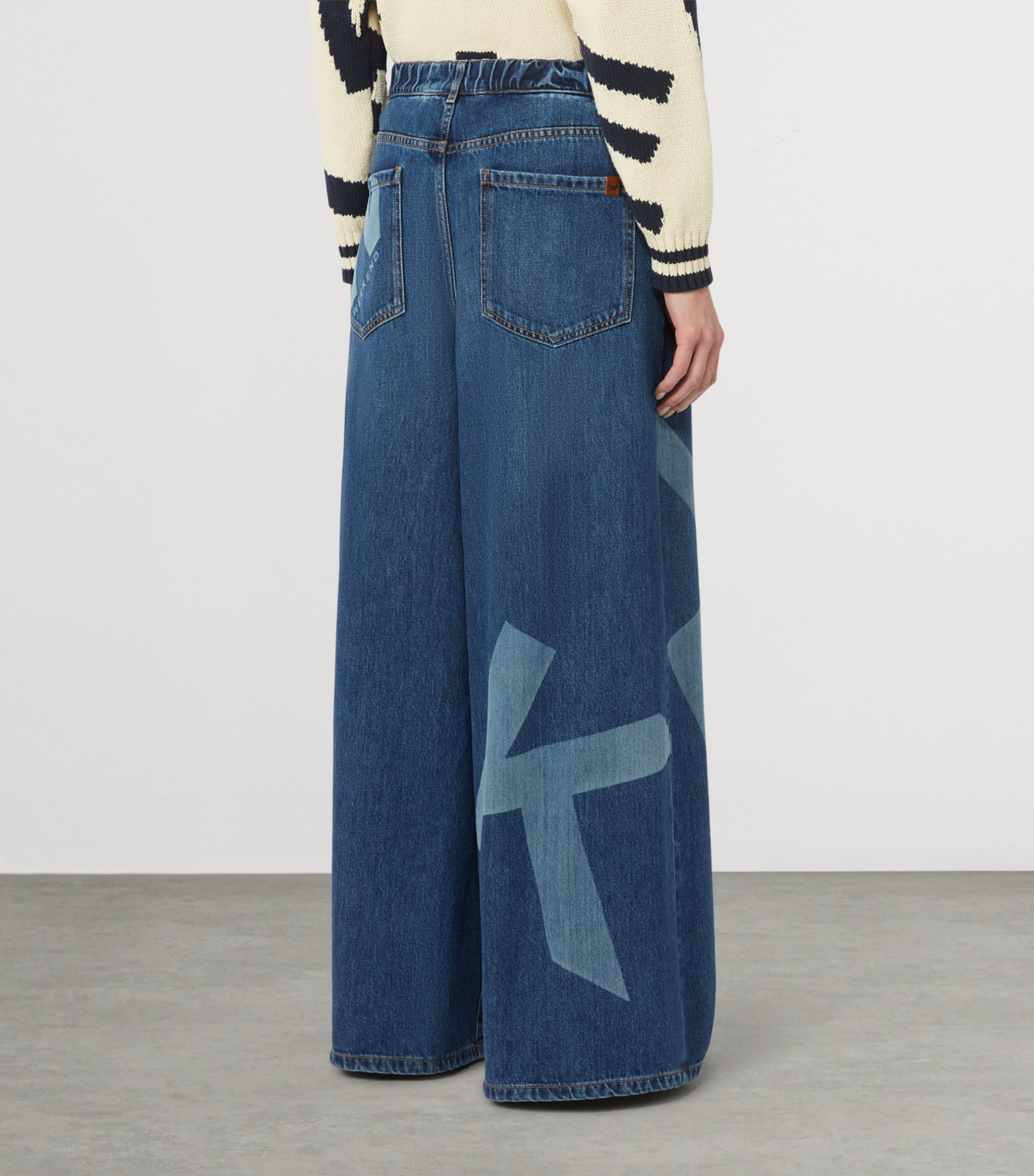 Weekend Max Mara Womens Logo-Printed Authentic Wide-Leg Jeans Navy Image 4