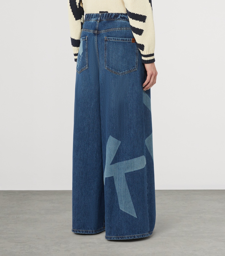 Weekend Max Mara Womens Logo-Printed Authentic Wide-Leg Jeans Navy Image 4