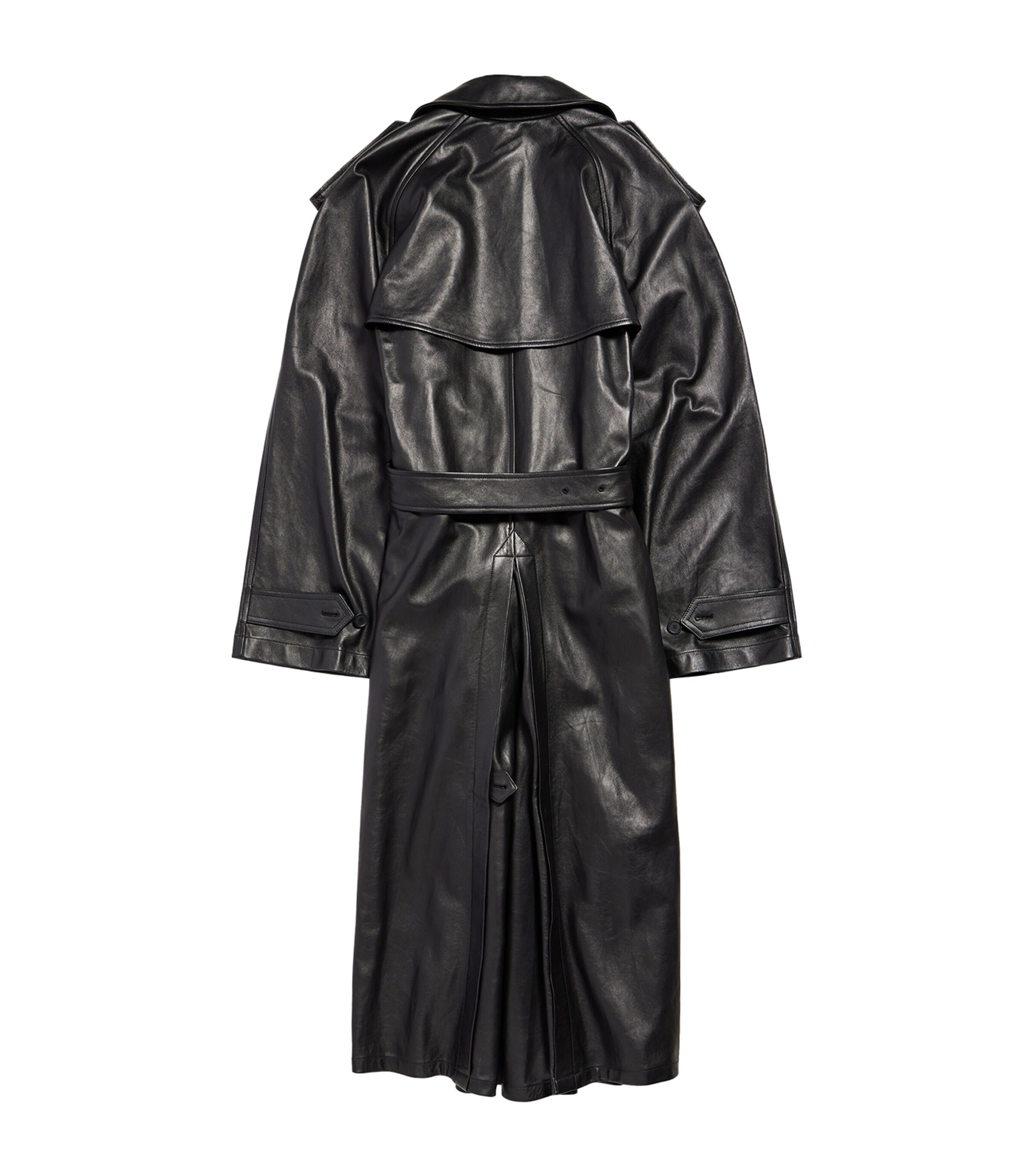 Balenciaga Black Leather Double-Belt Trench Coat | Harrods US