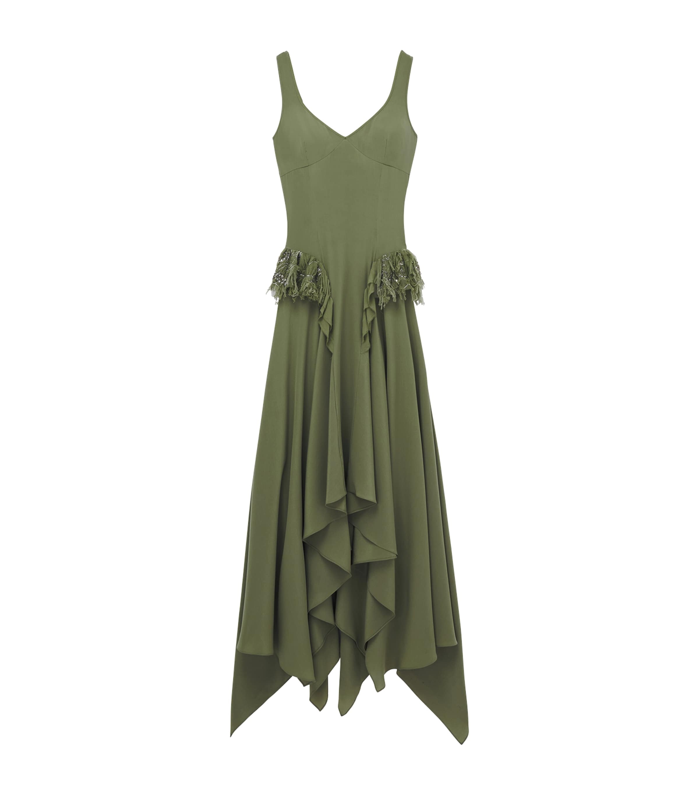 Alexander Mcqueen Silk Asymmetric Midi Dress In Green