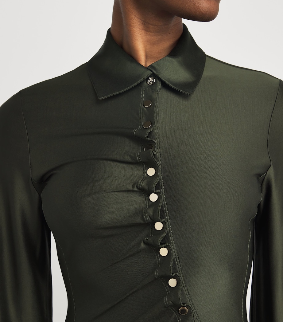 Asymmetric Ruched Mini Shirt Dress P319 NEW KAKI Image 6