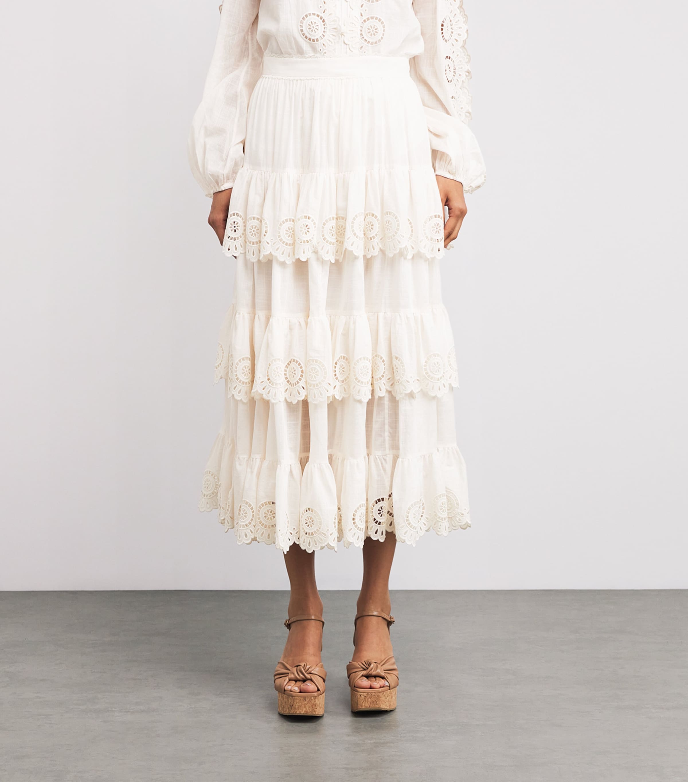 スカート ZIMMERMANN LUCKY EMBROIDERED MIDI SKIRT Lucky embroidered cotton midi skirt in white - Zimmermann