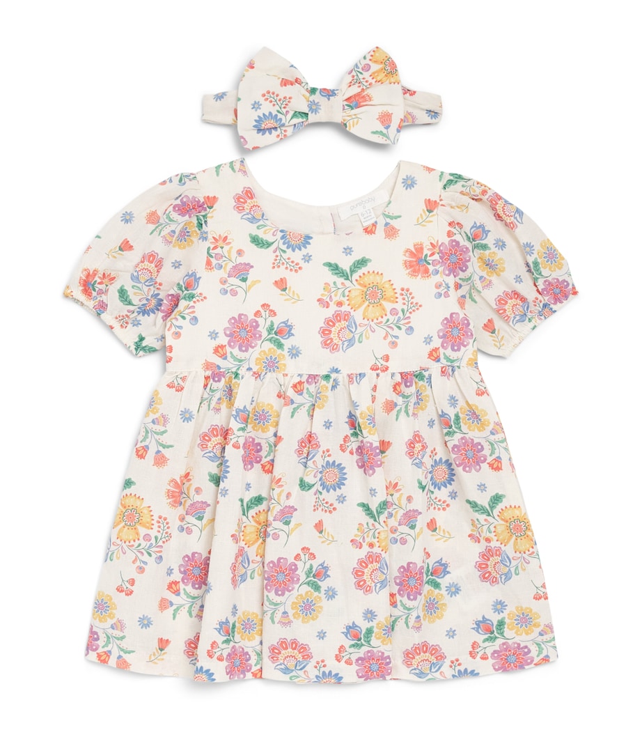 Purebaby Organic Cotton-Linen Dress and Headband Set (0-12 Months) Mexfl Image 1