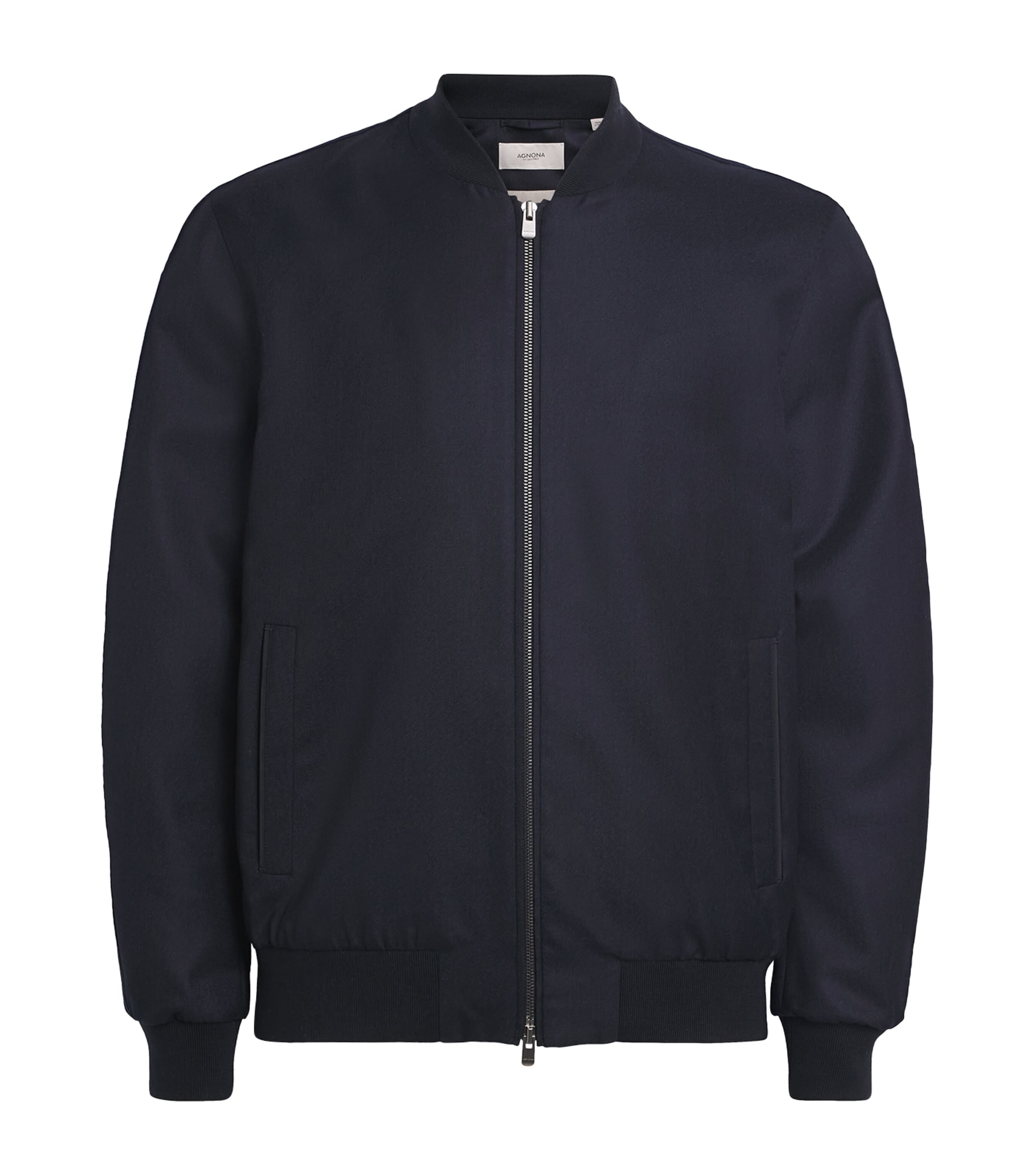 Agnona Mens Cashmere-Silk Twill Bomber Jacket Dark Blue Navy Image 1